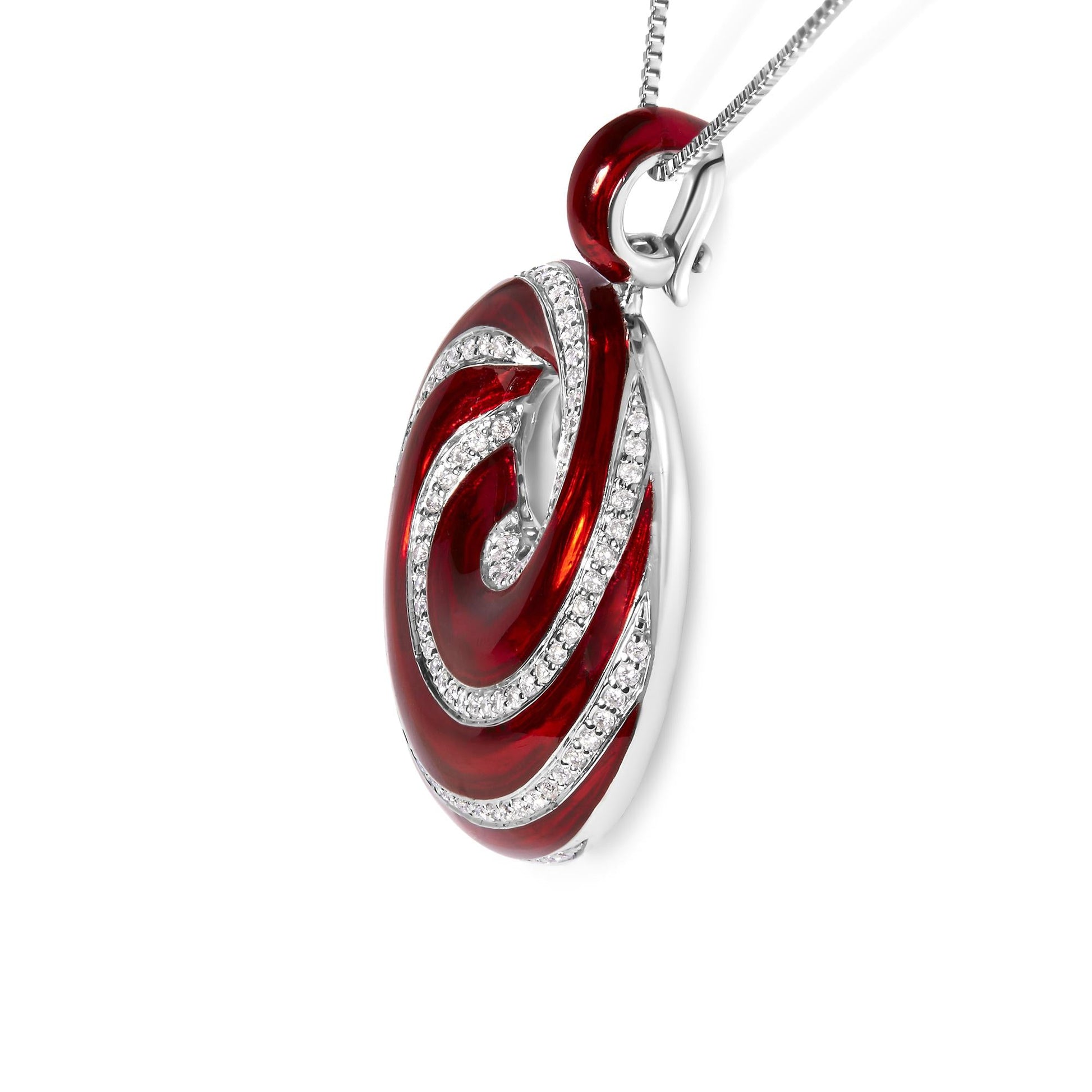 .925 Sterling Silver Red Enamel and 1/2 Diamond Endless Swirl Medallion