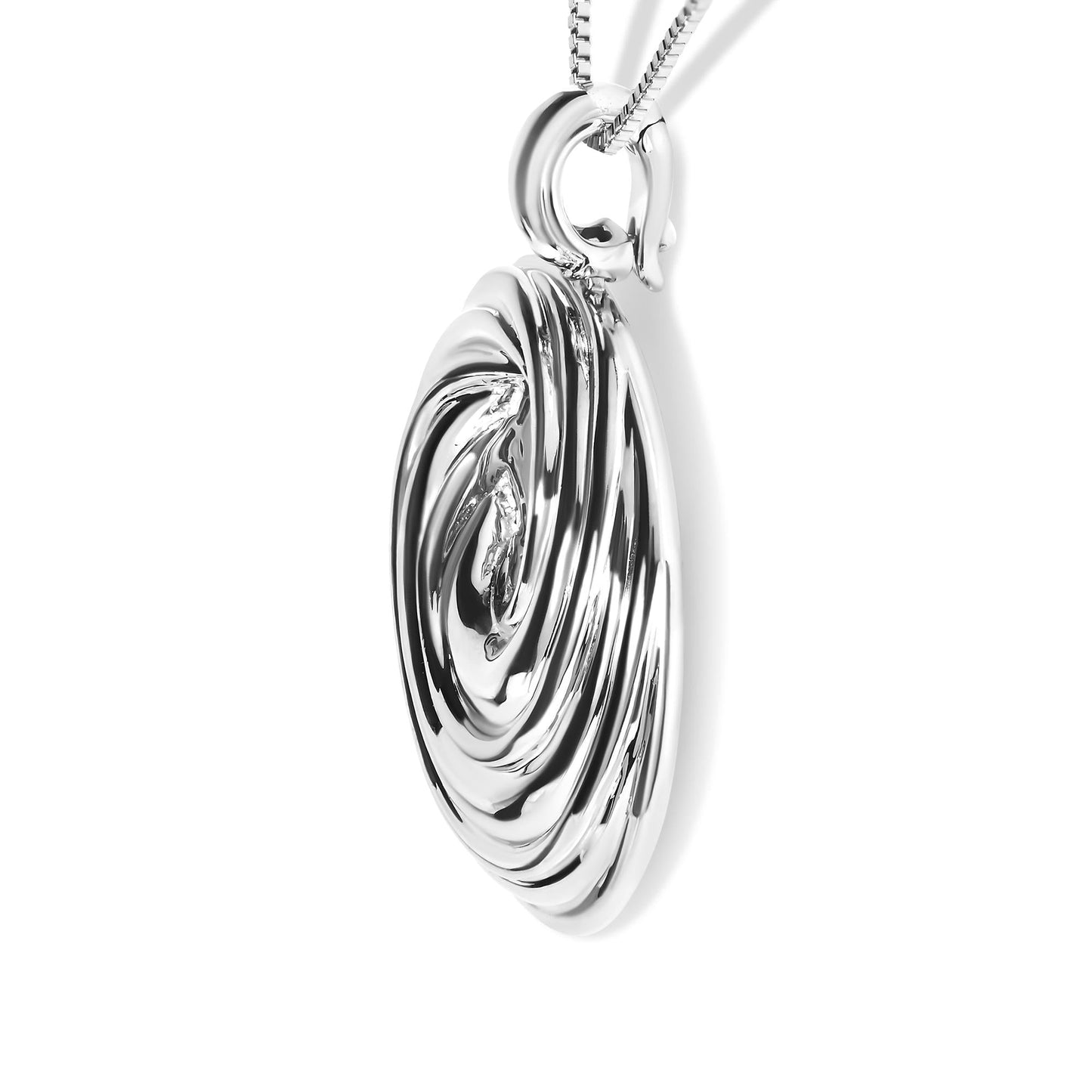 .925 Sterling Silver Endless Wave Swirl Statement Medallion 18’’ Pendant