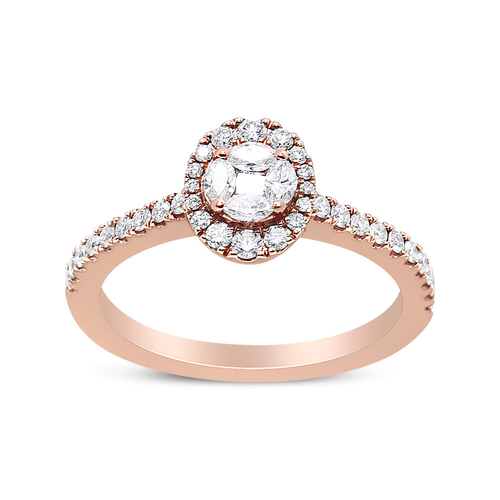 18K Rose Gold 1/2 Cttw Composite Marquise Composite Diamond Oval Shaped Halo