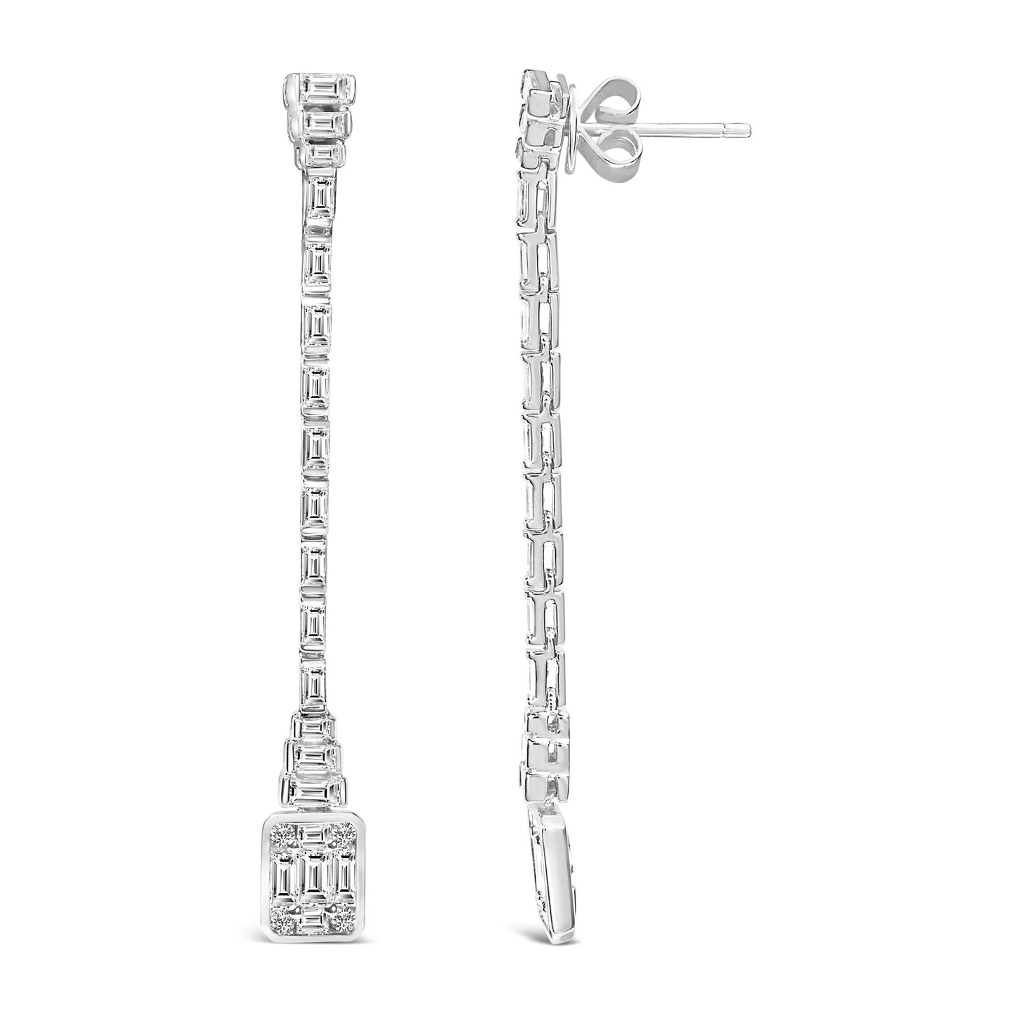 14K White Gold 1 1/2 Cttw Baguette Diamond Composite Mosaic 2" Inch Drop Earrings (E-F Color, VS1-VS2 Clarity)