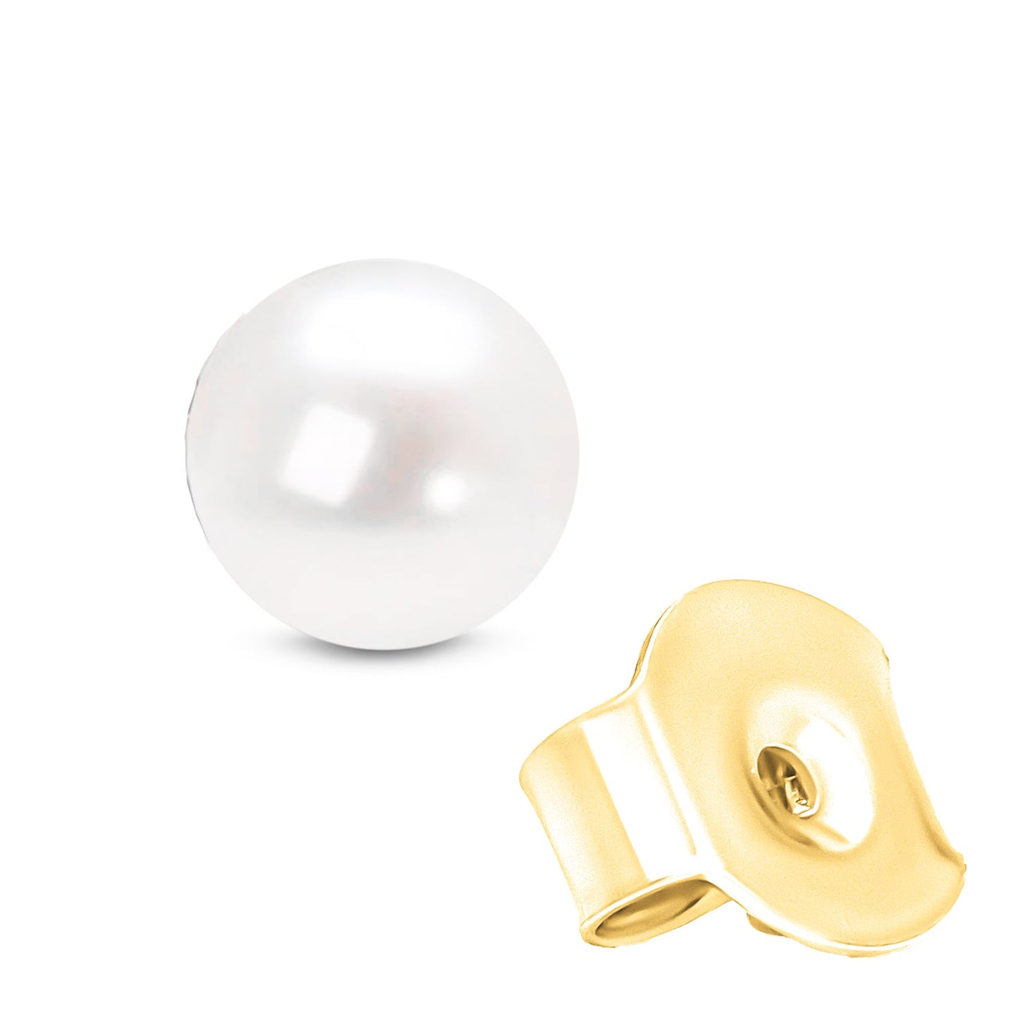 14K Gold Round White Saltwater Akoya Cultured Pearl Stud Earrings AAA + Quality