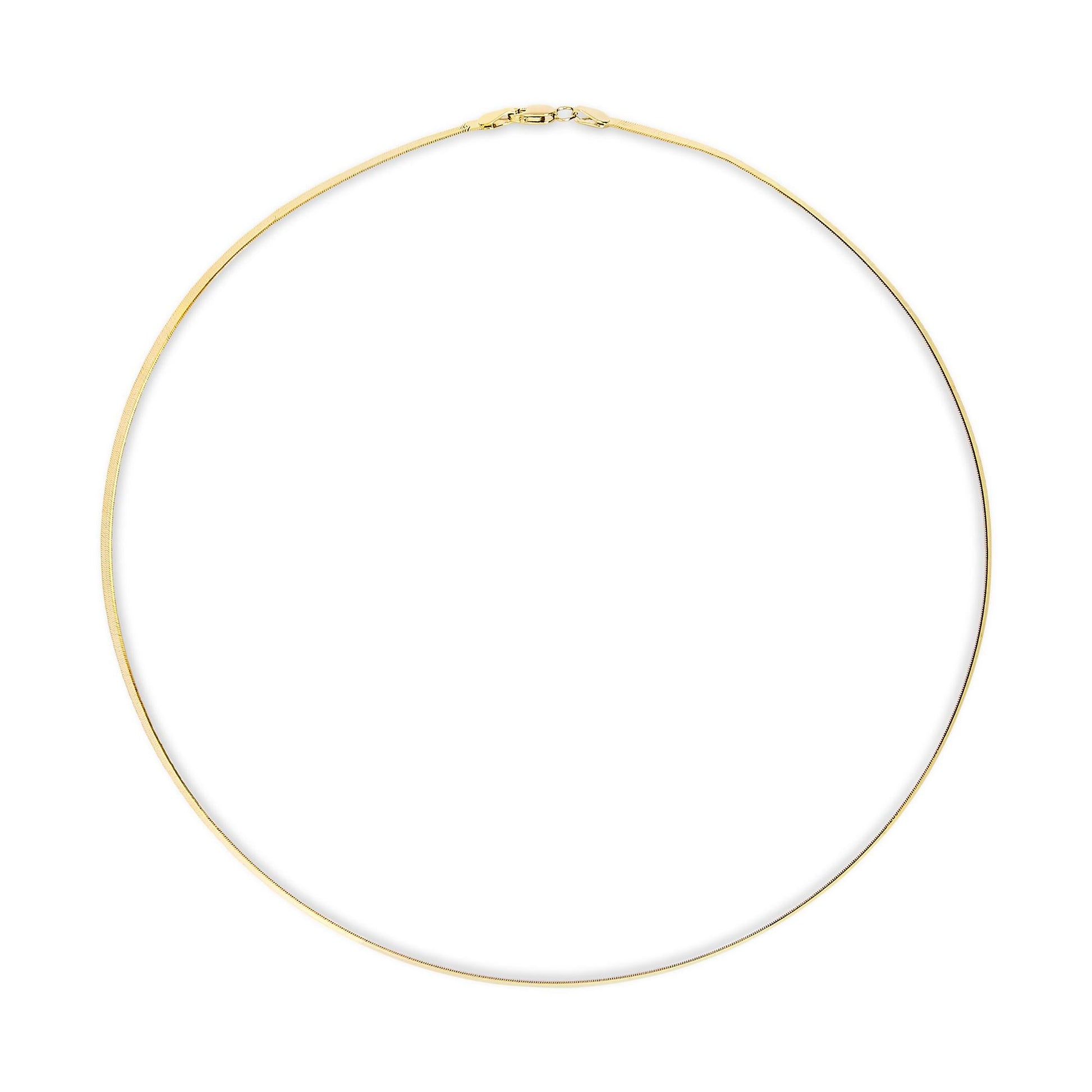 Unisex Solid 14K Gold 2.8mm Imperial Herringbone Chain Necklace - Yellow / 18