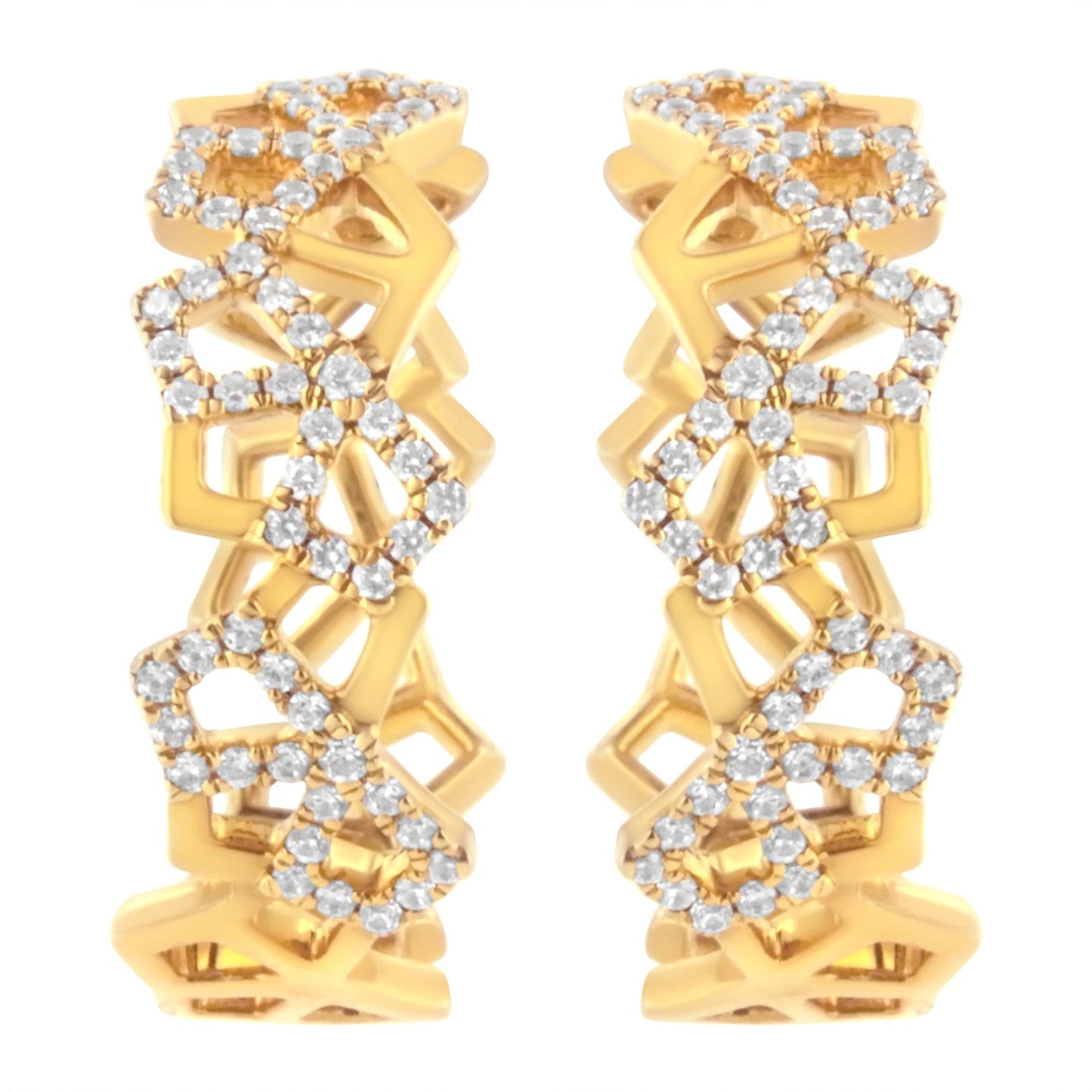 14K Yellow Gold 3/4 Cttw Diamond Honeycomb Hoop Earrings (G-H Color SI1-SI2