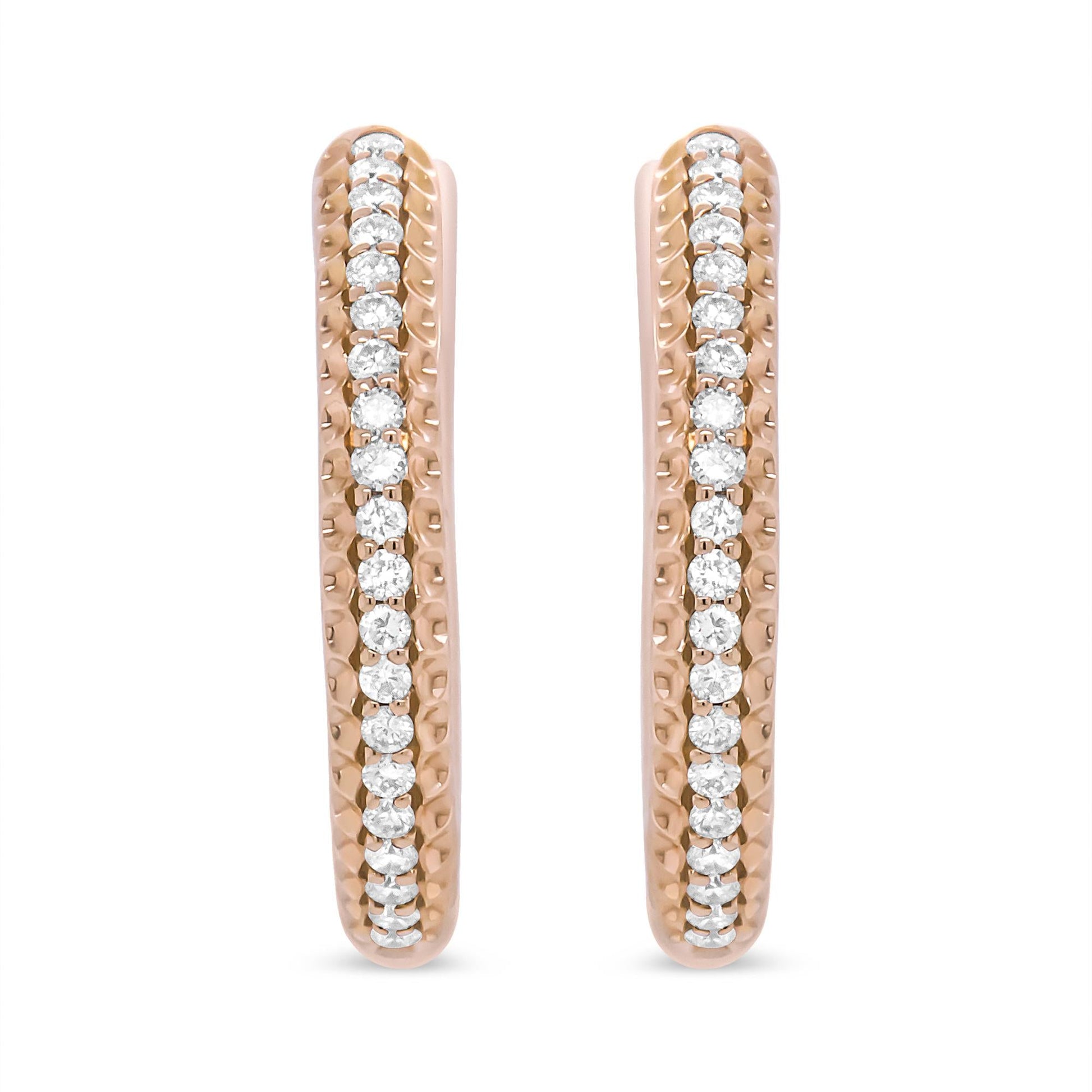 18K Rose Gold 1/3 Cttw Round Cut Diamond Hoop Earrings (F-G Color VS1-VS2