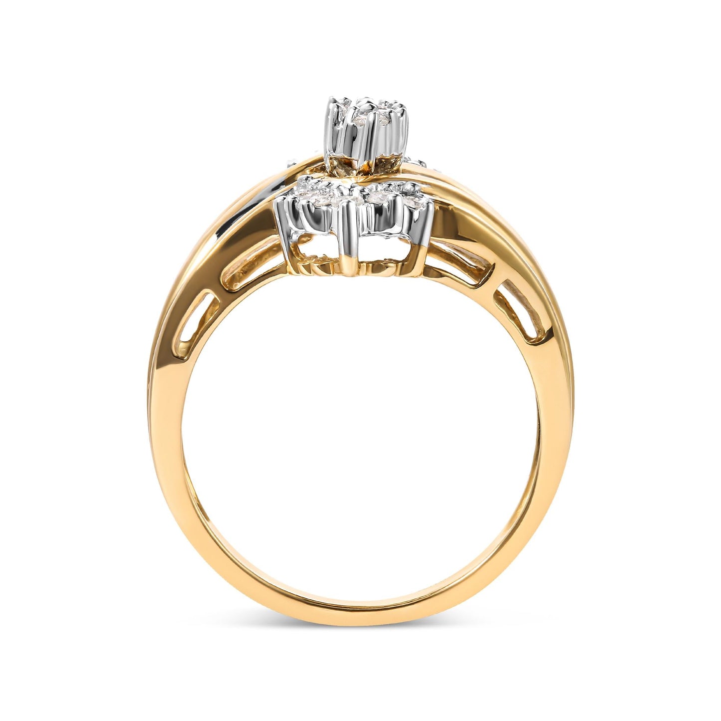 10K Two-Toned 1/2 Cttw Round And Baguette-Cut Composite Pear Head Diamond Ring