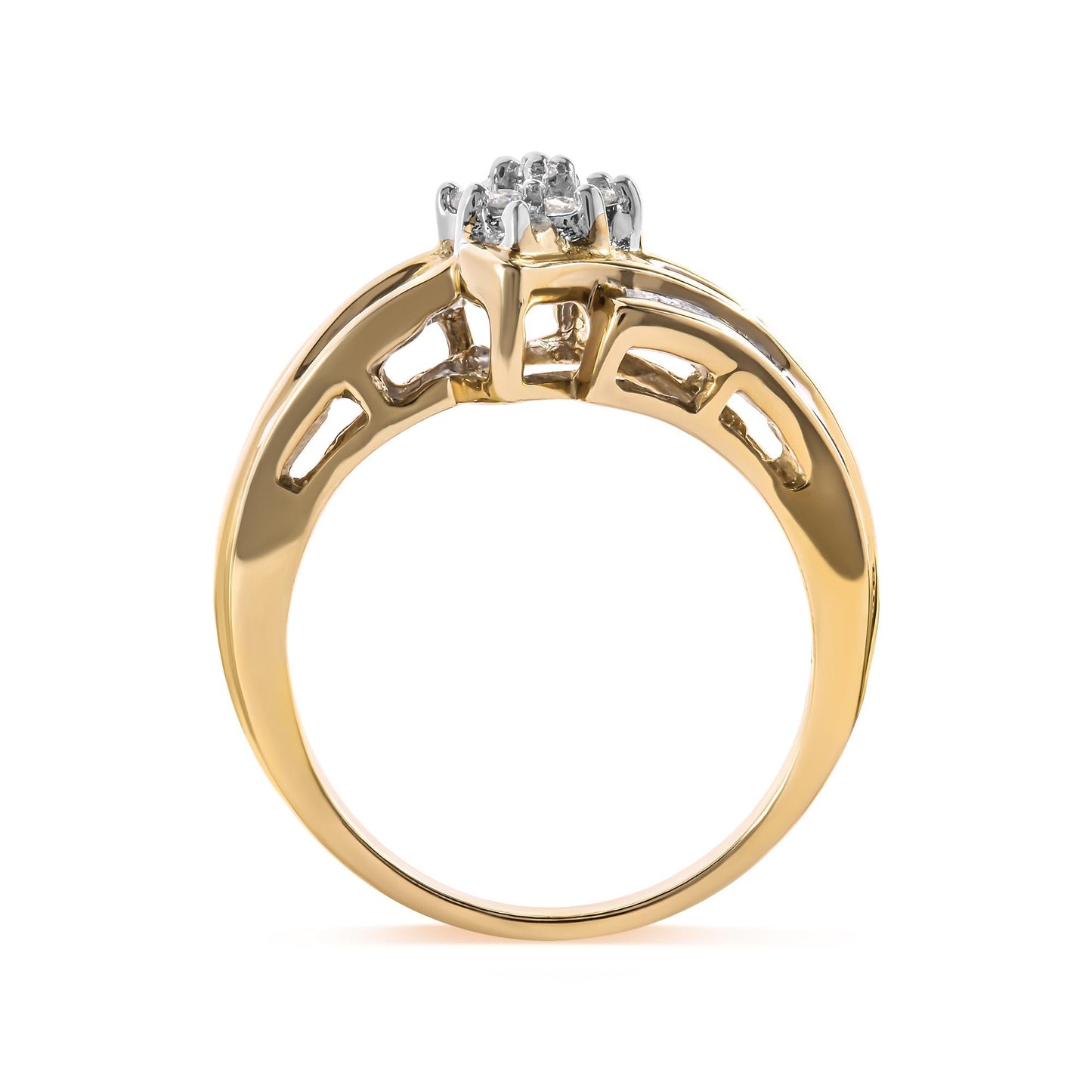 10K Yellow Gold 1/2 Cttw Round And Baguette-cut Diamond Cluster Head