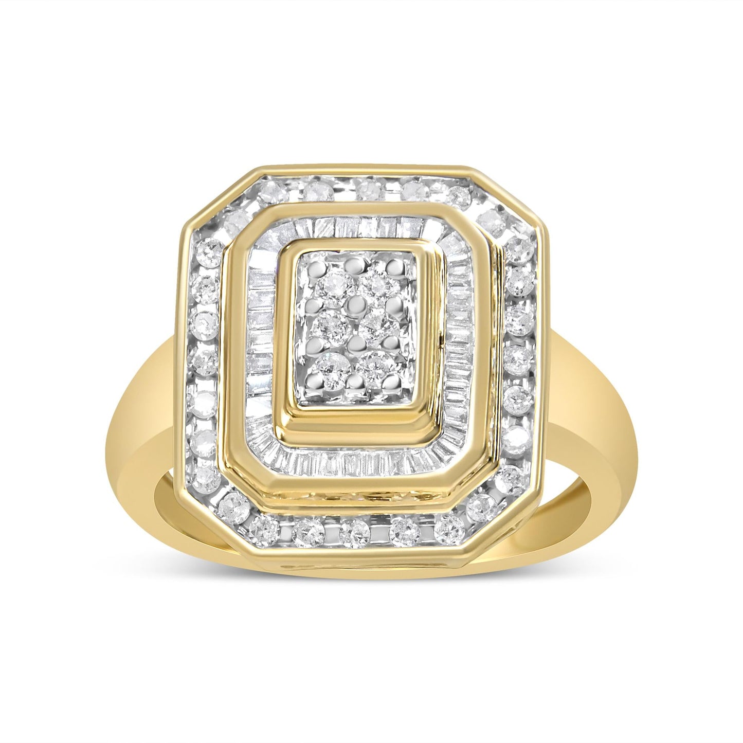 10K Yellow Gold 1.0 Cttw Diamond Vintage Inspired Baguette-Cut Double Halo