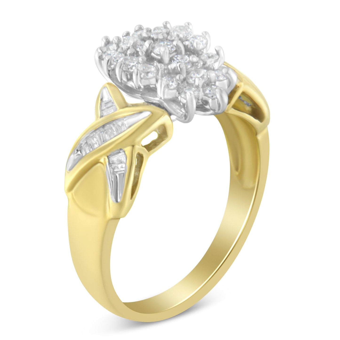 10K Yellow Gold Round And Baguette-Cut Diamond Ring (1/2 Cttw H-I Color I1-I2