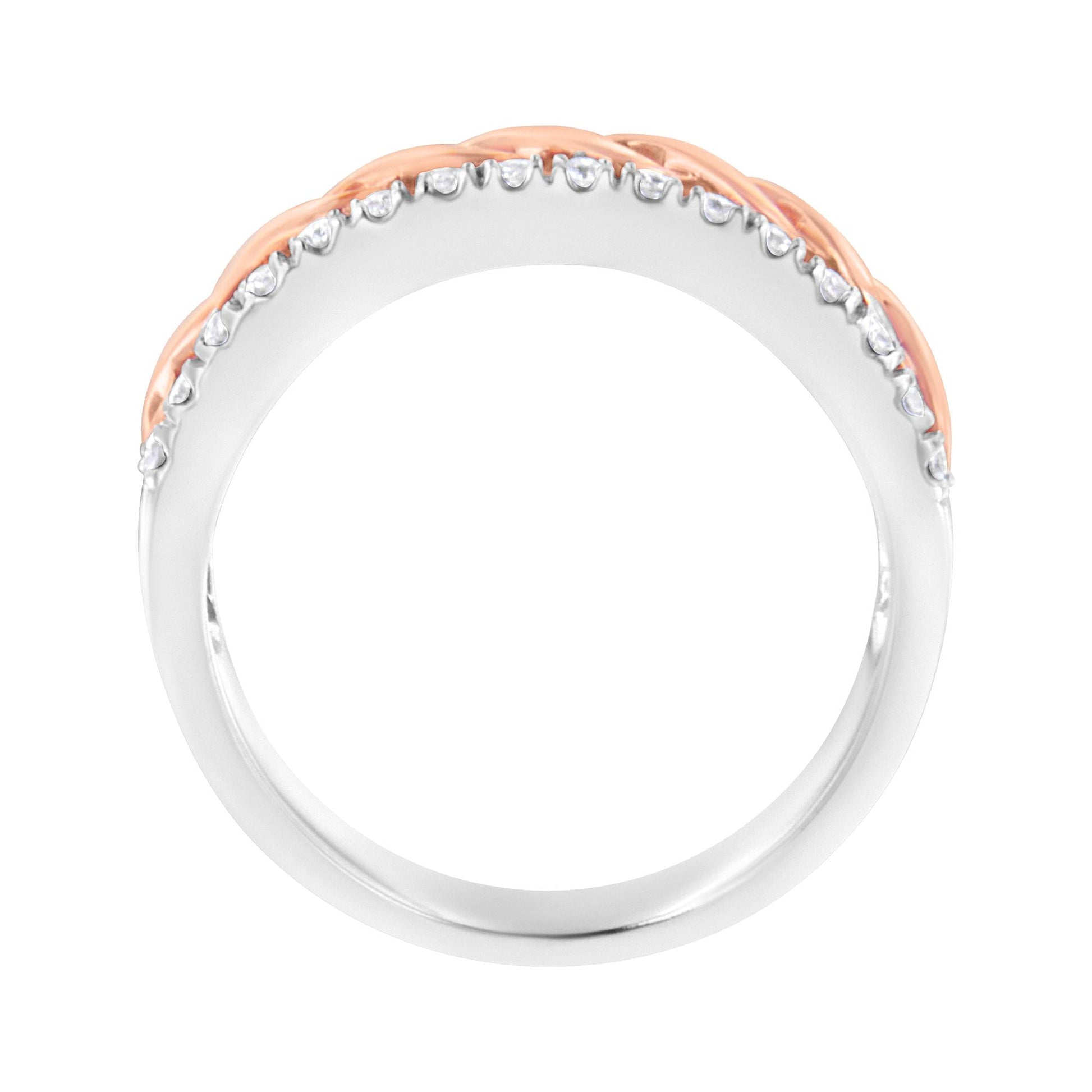 10K White and Rose Gold 1/3 Cttw Diamond Split Shank and Infinity Ribbon Band