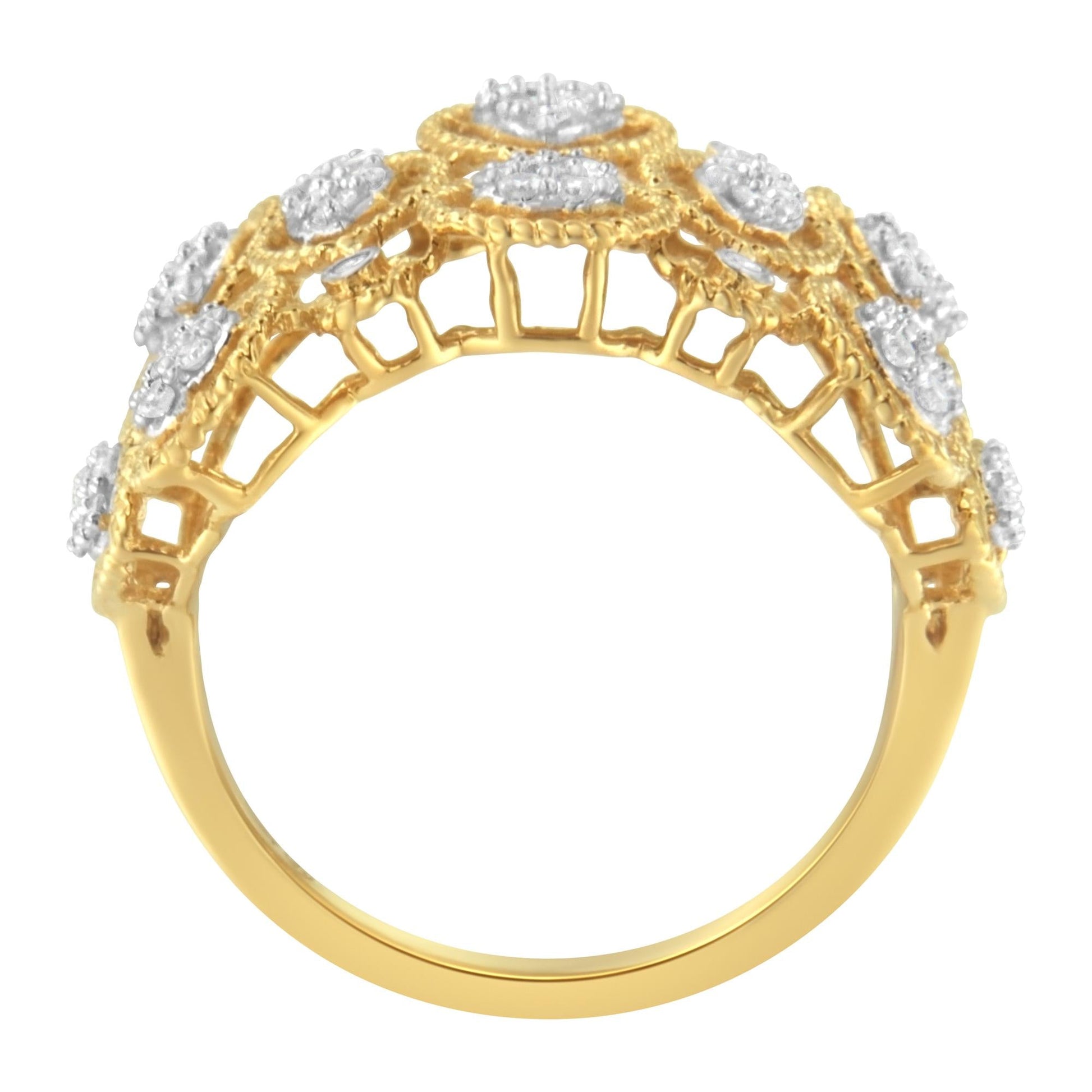 14K Yellow Gold Diamond Art Deco Ring (1/2 Cttw H-I Color I1 Clarity)