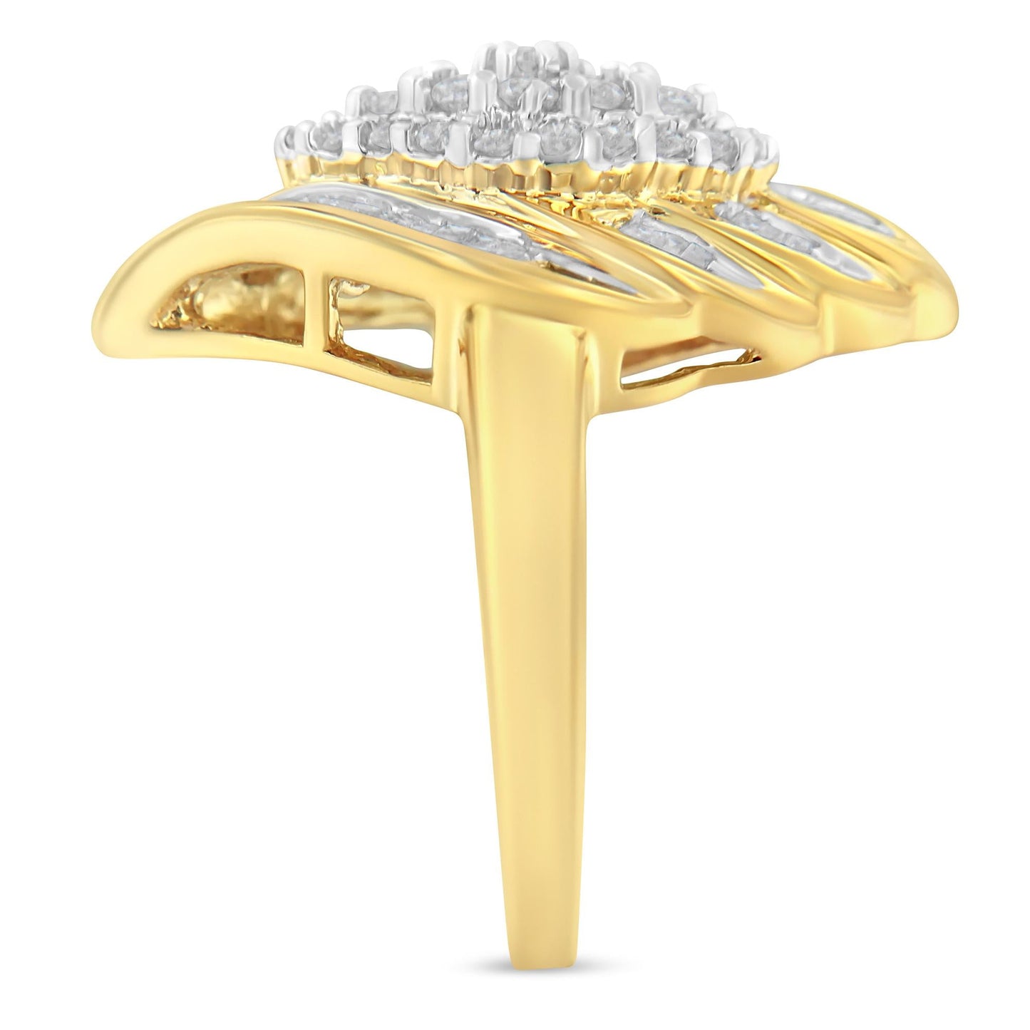 10K Yellow Gold Plated.925 Sterling Silver Diamond Cocktail Ring (3/4 Cttw I-J