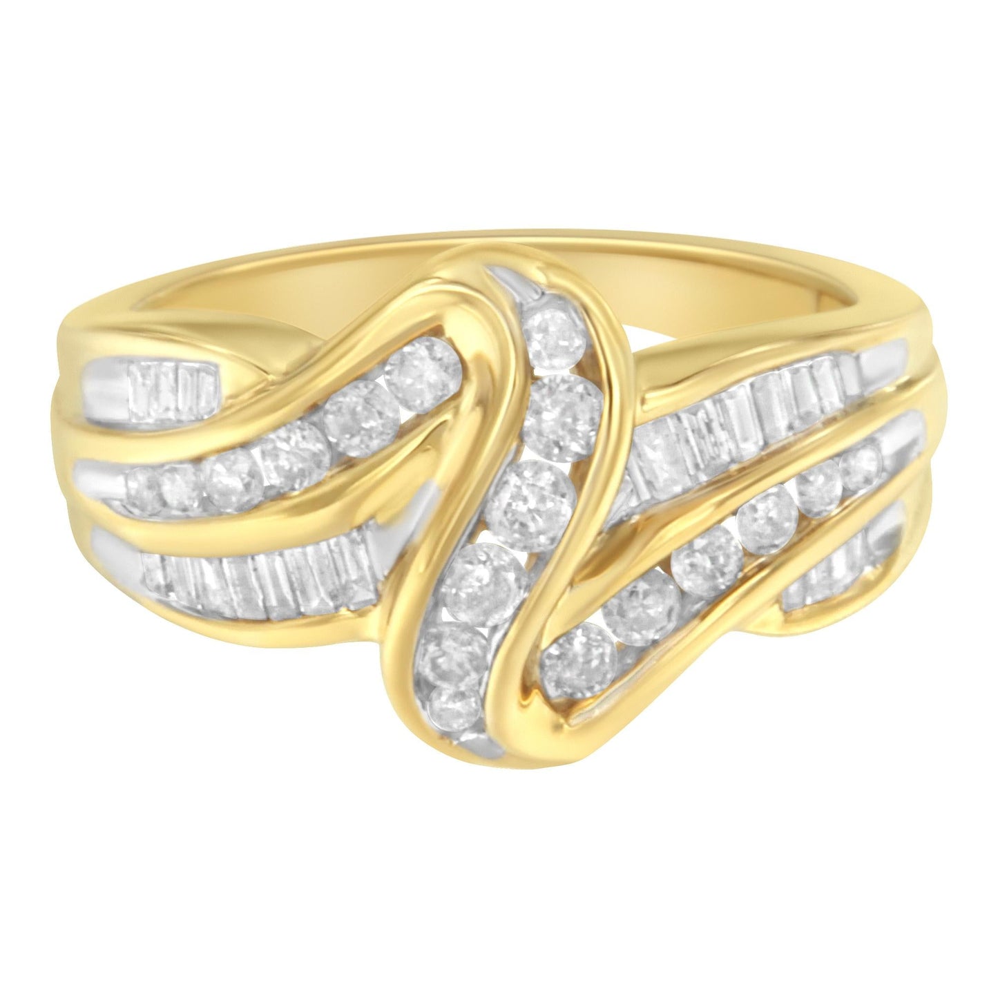 10K Yellow Gold 3/4 Cttw Channel Set Round and Baguette-cut Diamond Double