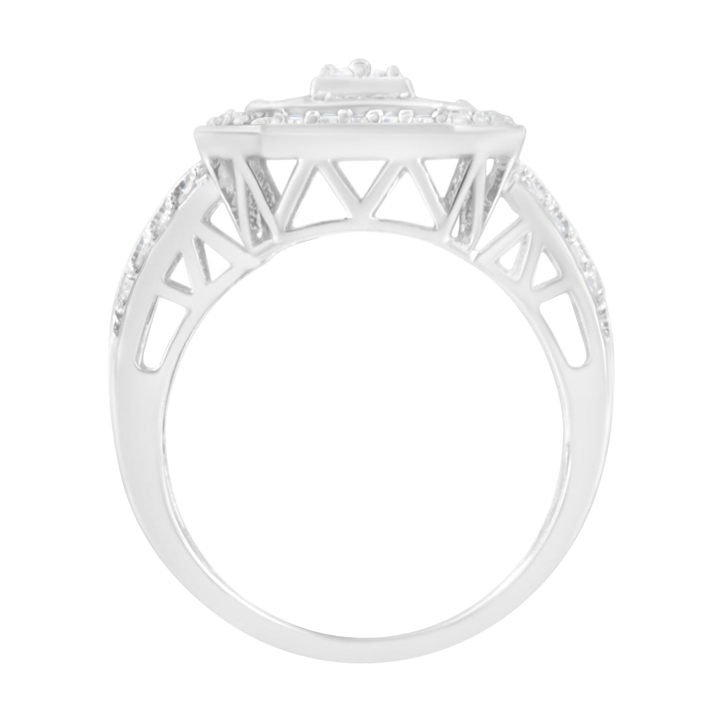 .925 Sterling Silver Round and Baguette Diamond Cathedral Ring (0.75 Cttw H-I