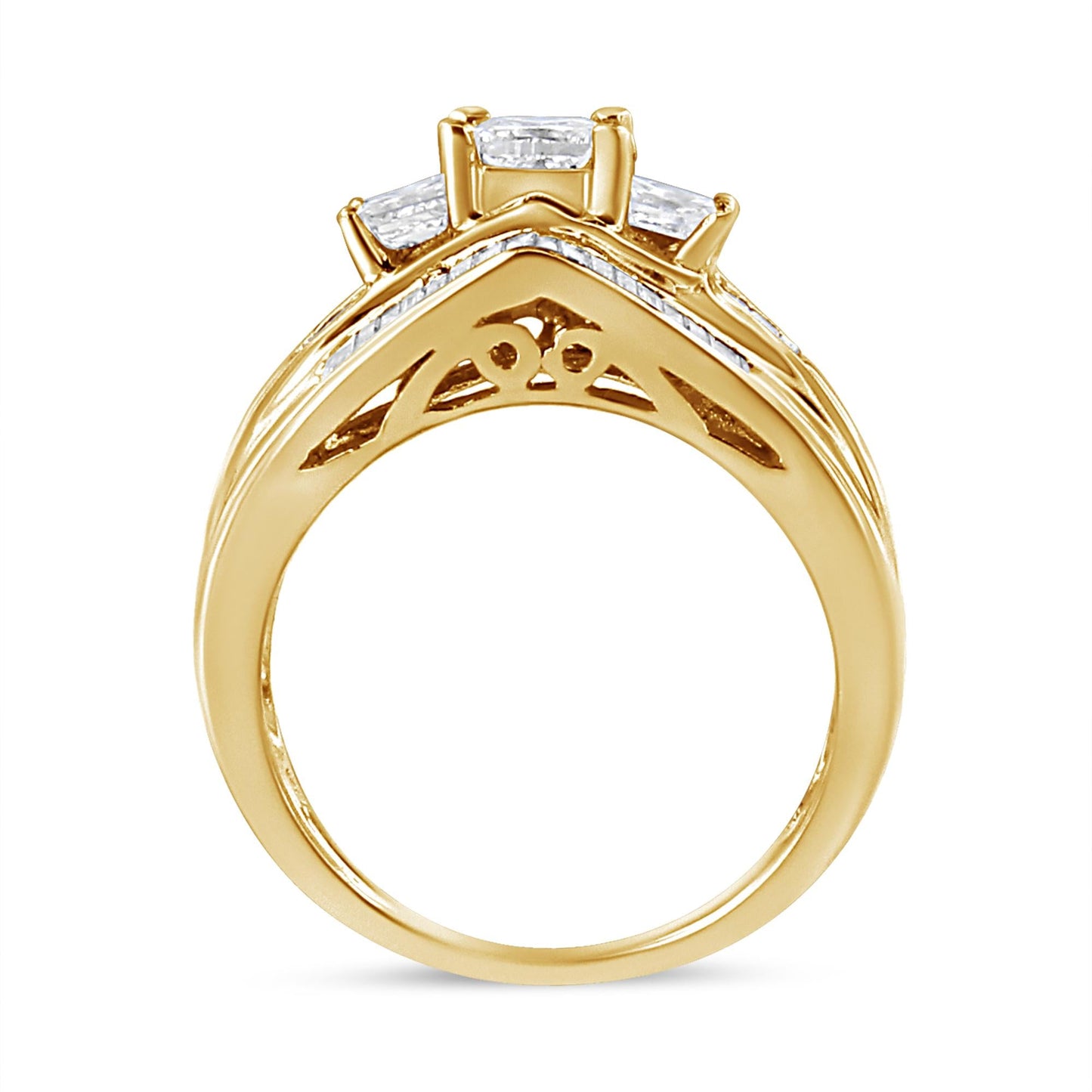 14K Yellow Gold 1 1/2 Cttw Princess and Baguette-Cut Diamond 3-Stone Ring (H-I