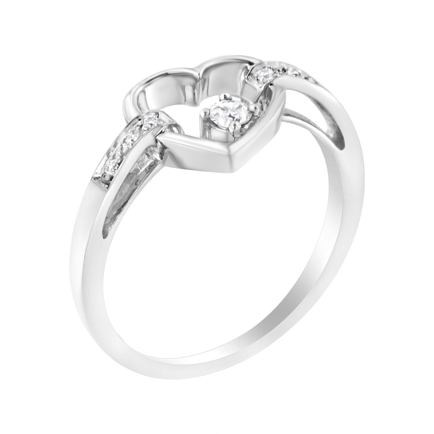 14K White Gold 1/8 Cttw Channel Set Round-Cut Diamond Heart Ring (H-I Color