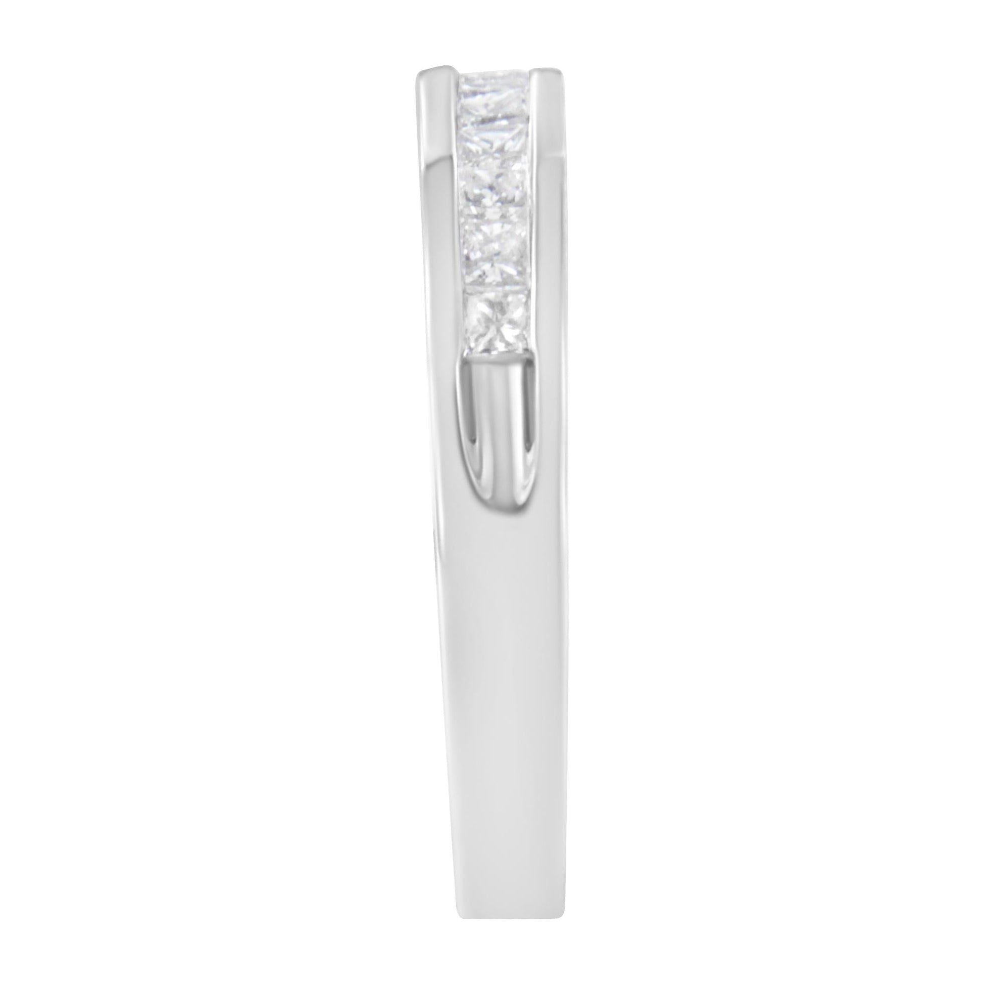 .925 Sterling Silver 1/2 Cttw Princess-Cut Diamond Channel-Set Half-Eternity