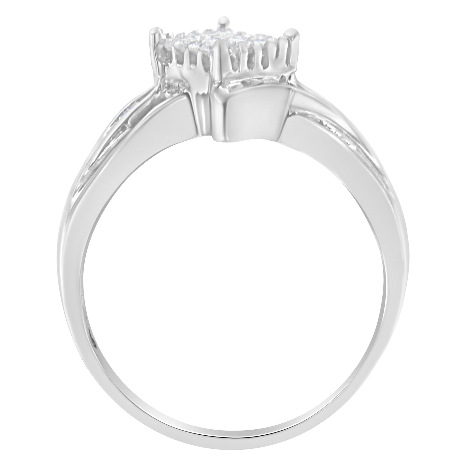 10K White Gold 1/3 Cttw Princess and Baguette Cut Diamond Bypass Style Cocktail