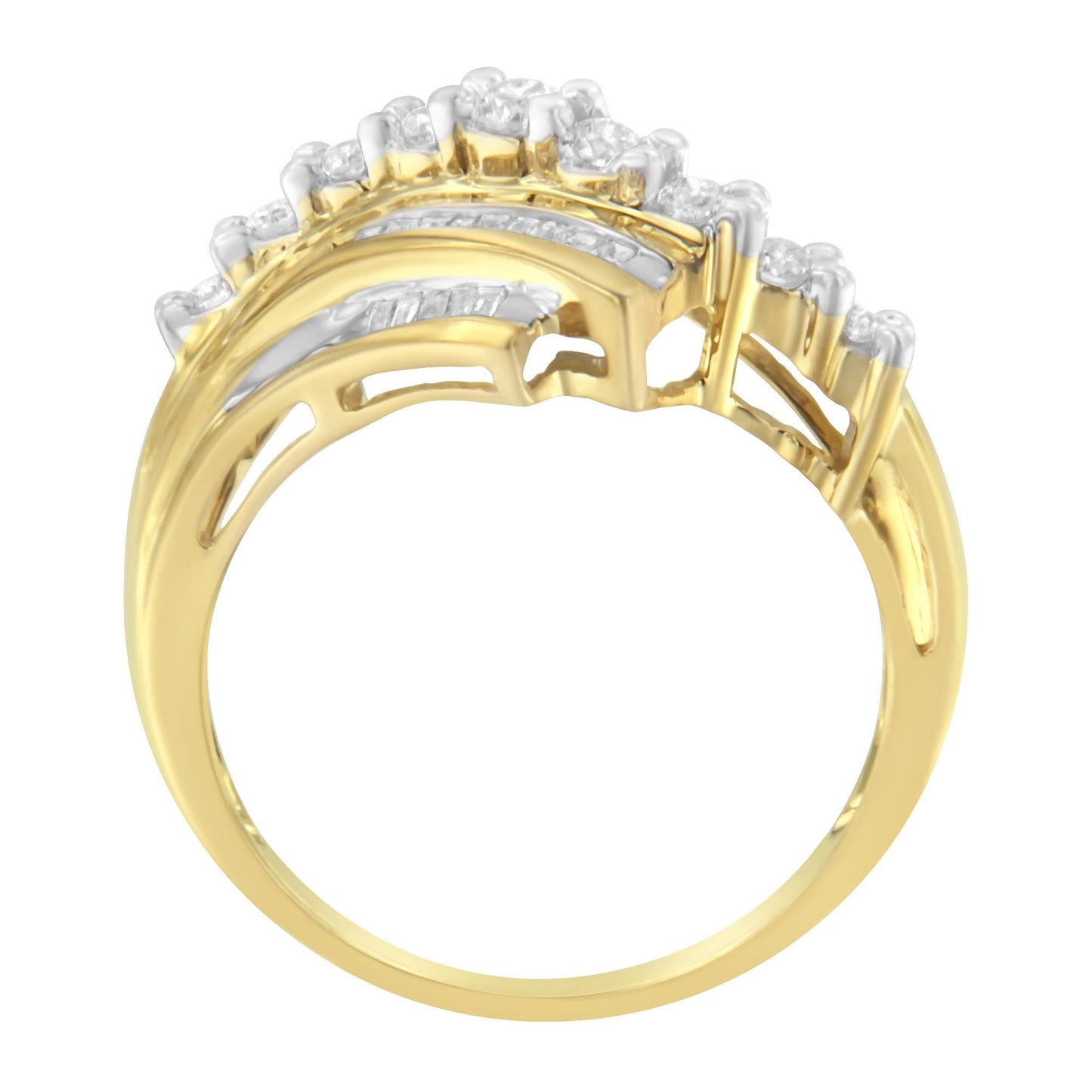 10K Yellow Gold Round and Baguette Diamond-Cut Ring (1/2 Cttw I-J Color I1-I2