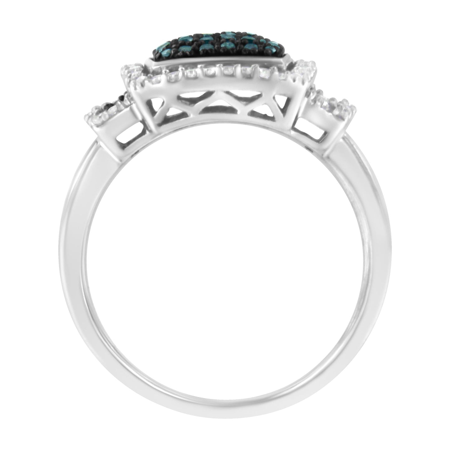 Black Rhodium Plated.925 Sterling Silver 1/2 Cttw White & Blue Diamond Square