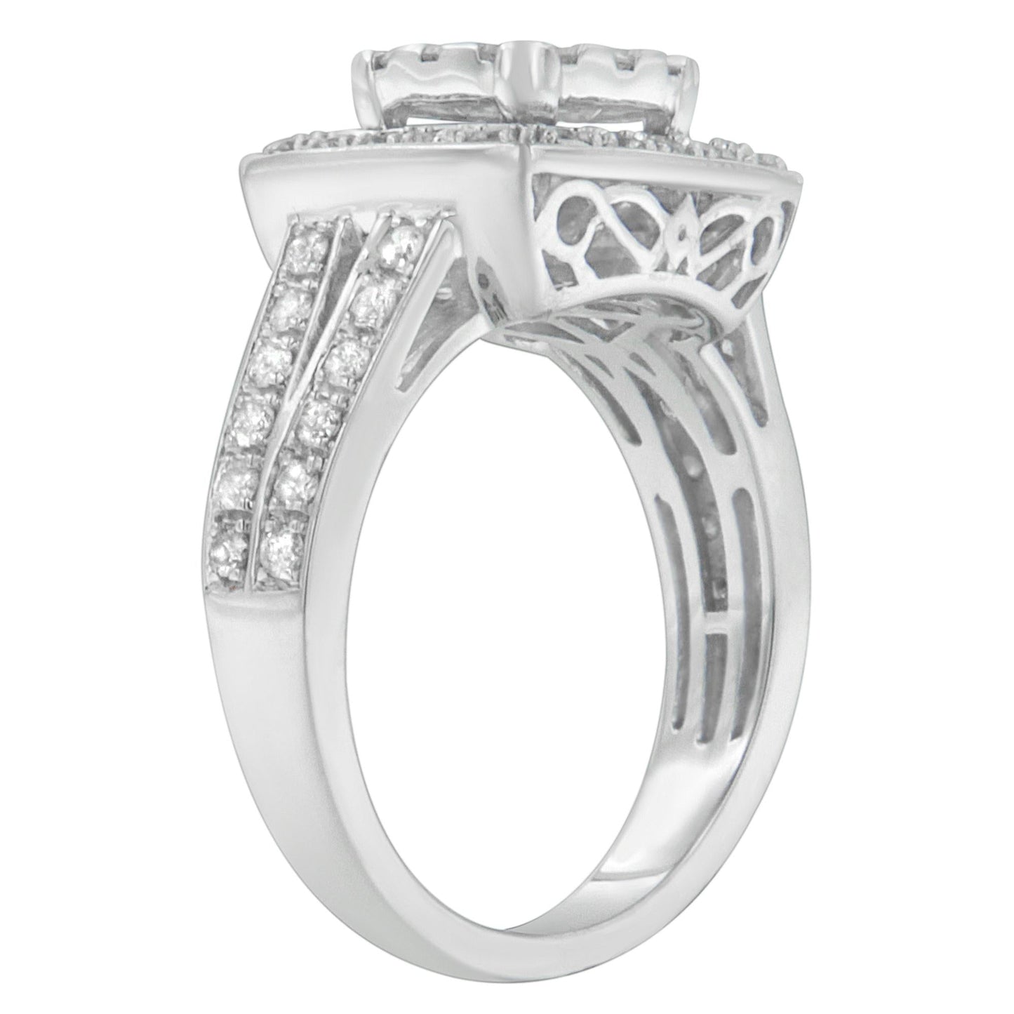 10K White Gold Diamond Cluster Ring (1 Cttw H-I Color SI2-I1 Clarity)