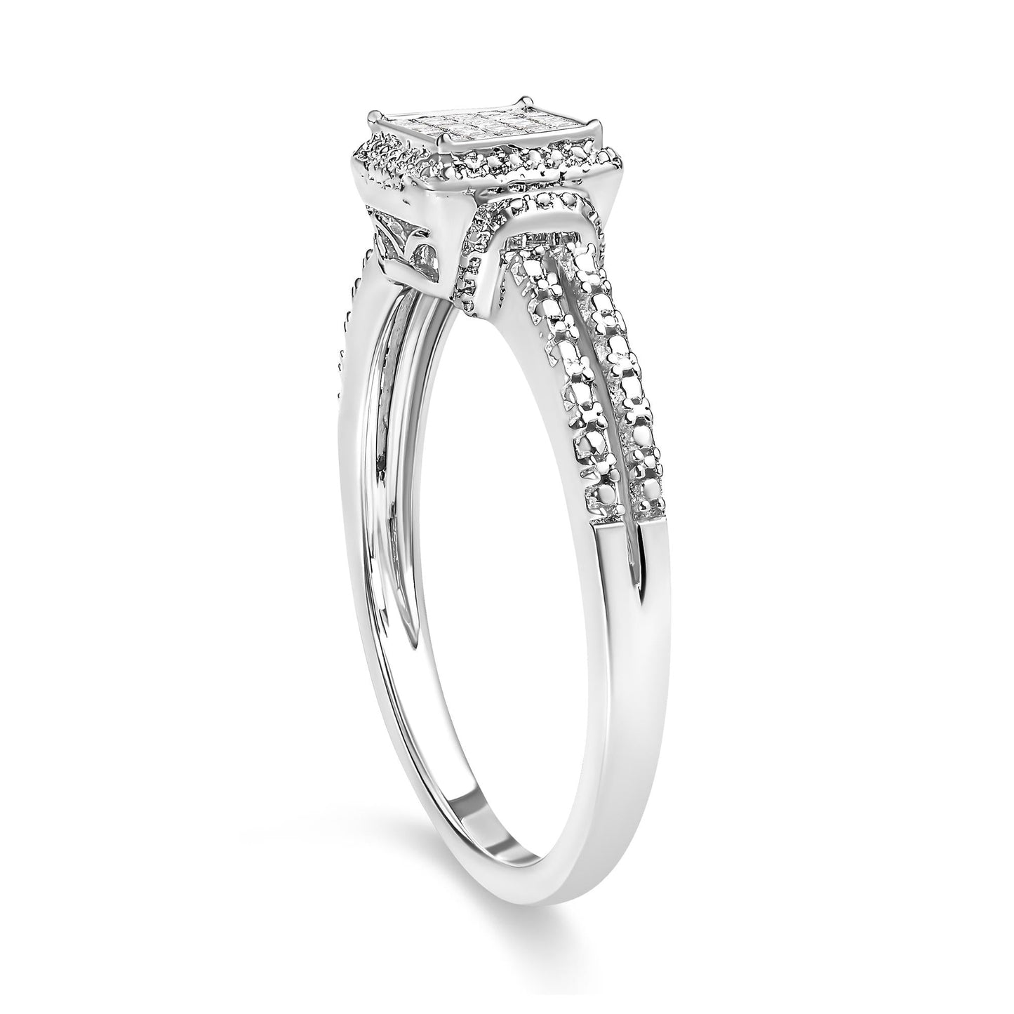 .925 Sterling Silver 1/4 Cttw Princess-cut Diamond Composite Ring with Beaded Halo (H-I Color, SI1-SI2 Clarity)