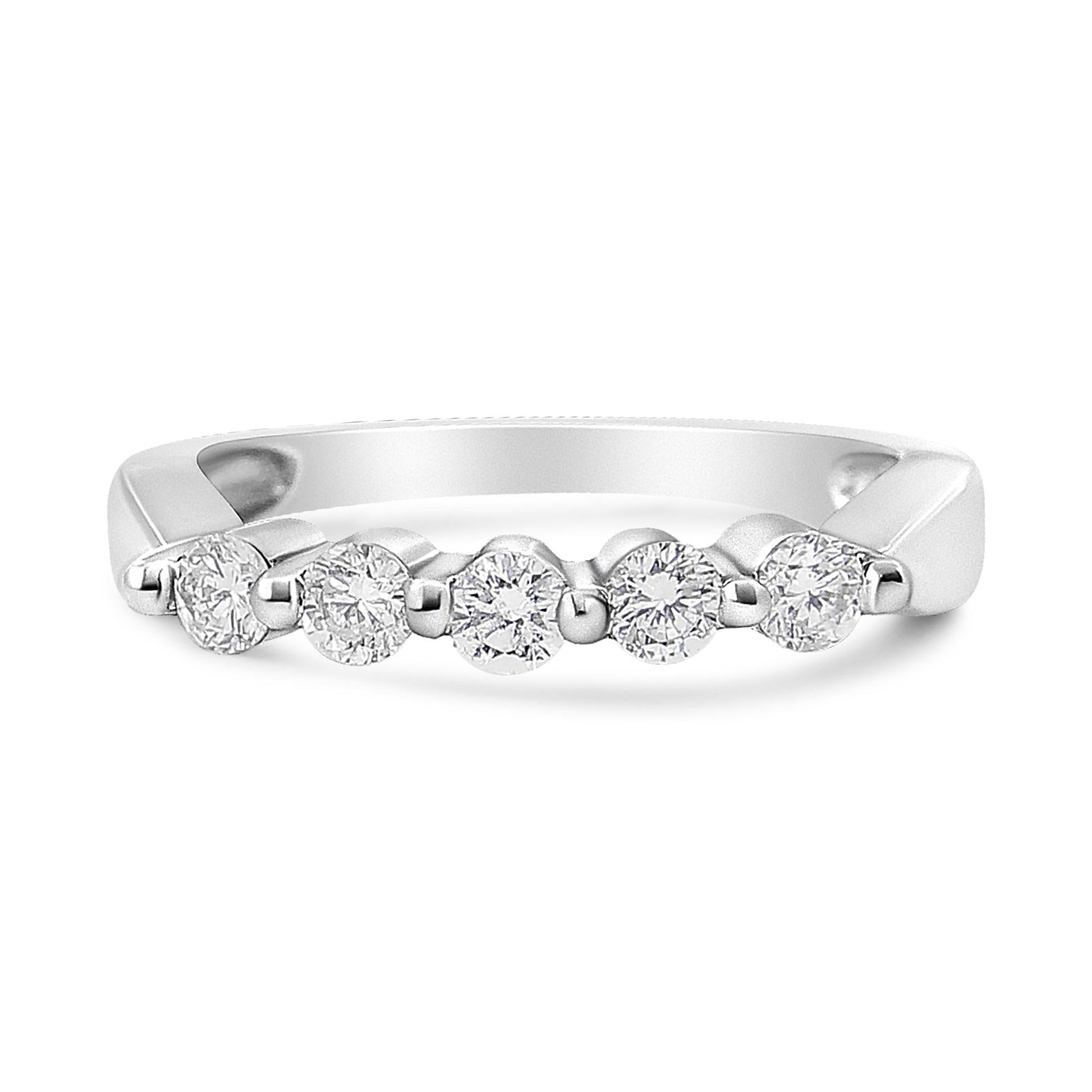 14K White Gold 1/2 Cttw Round-Cut 5-Stone Diamond Ring (H-I Color SI1-SI2