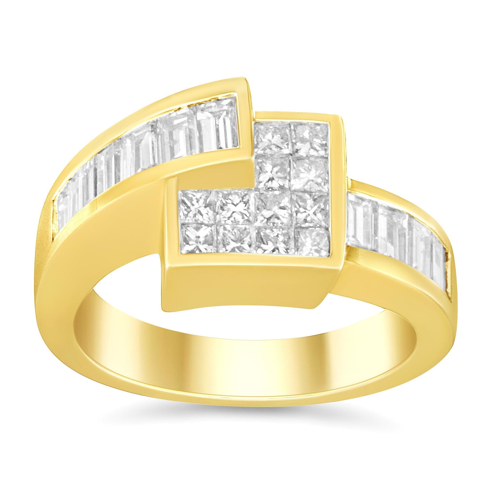 14K Gold 1 1/2 Cttw Channel-Set Princess and Baguette-Cut Diamond Bypass Ring