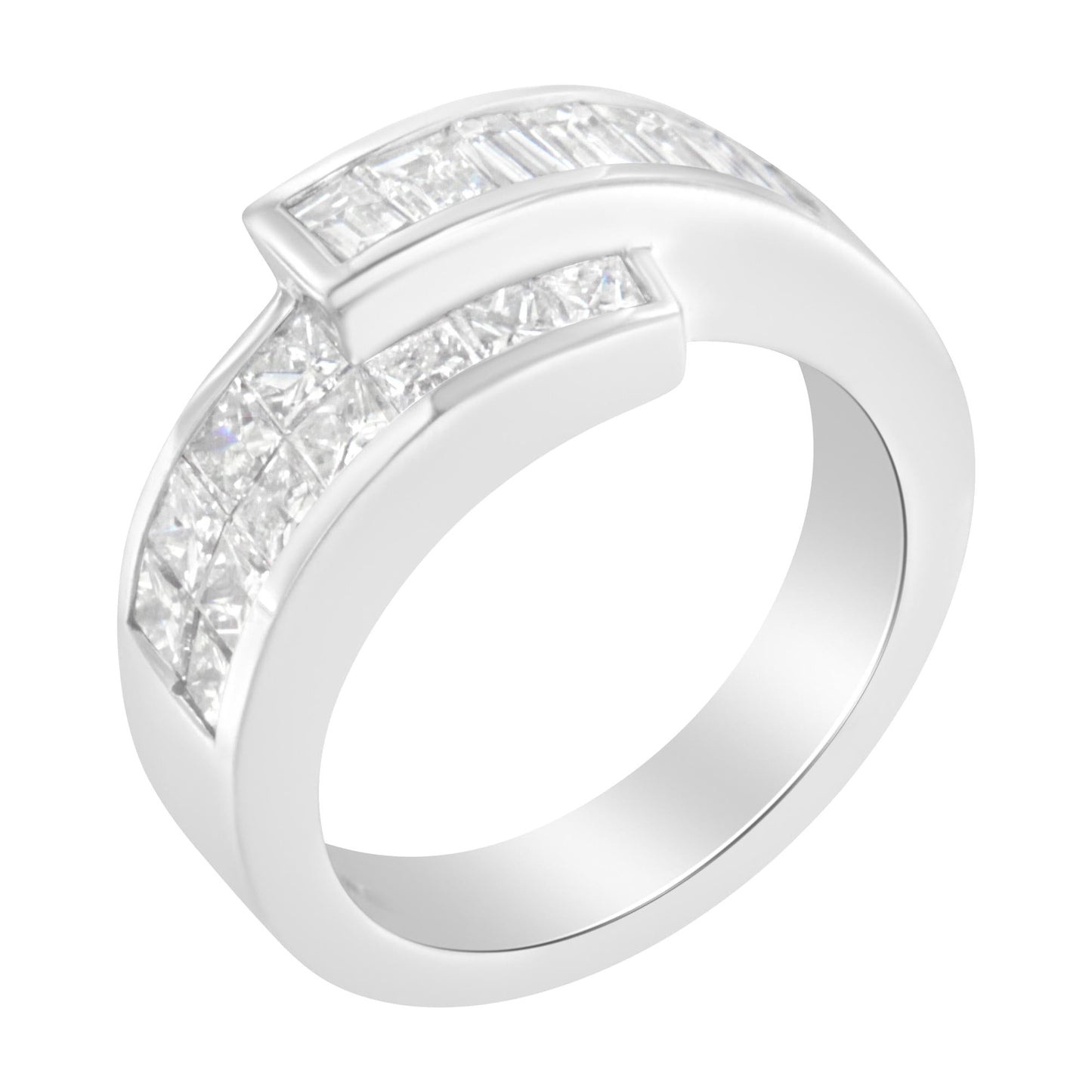 14K White Gold 2.0 Cttw Channel-Set Princess and Baguette-Cut Diamond Bypass