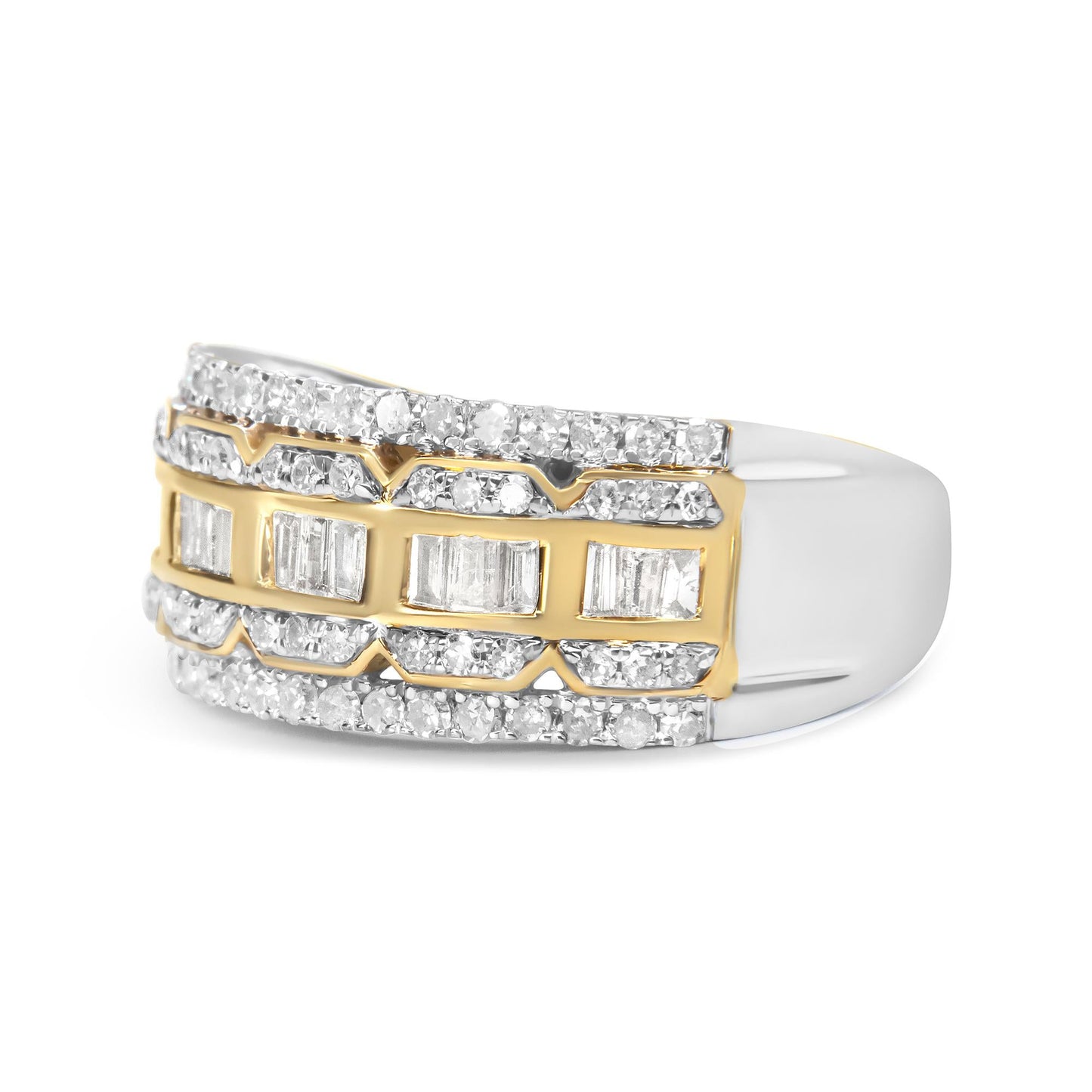 10K White and Yellow Gold 1.00 Cttw Baguette and Round cut Diamond Art Deco