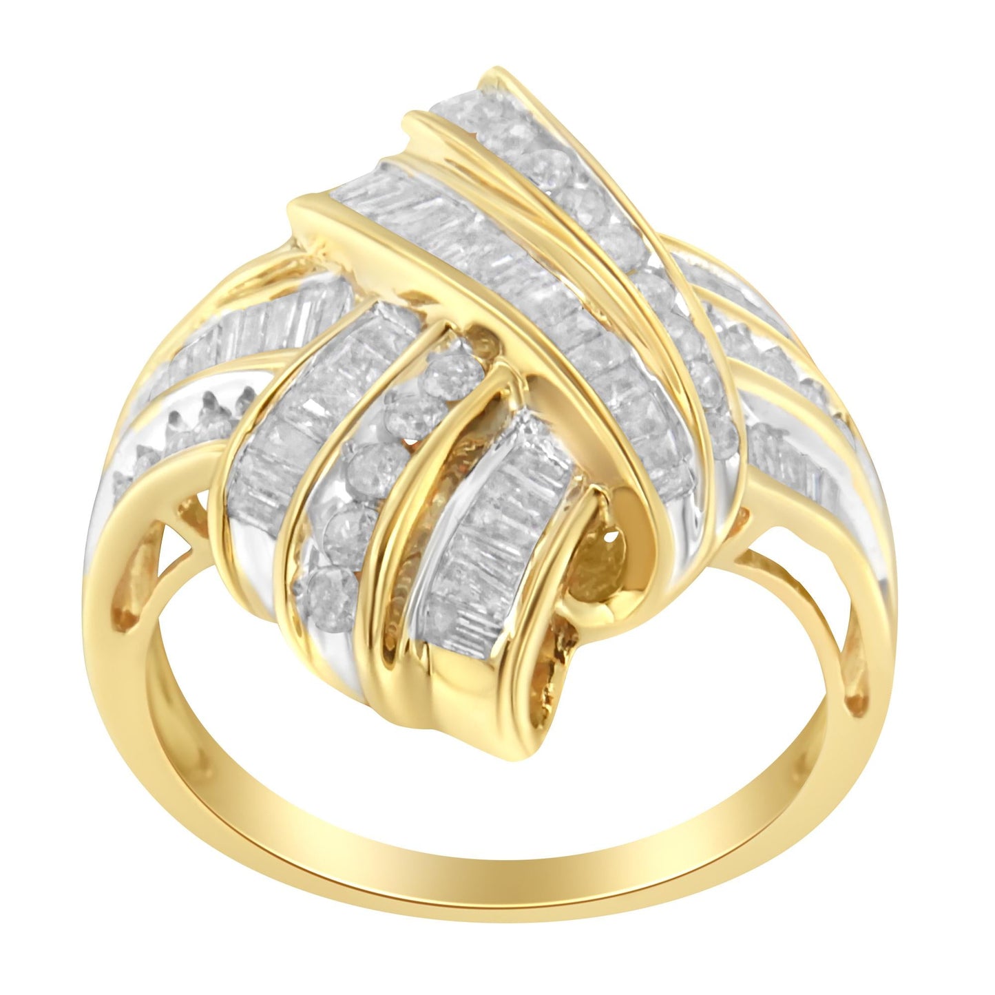 10K Yellow Gold Plated.925 Sterling Silver 1.0 Cttw Round & Baguette Diamond