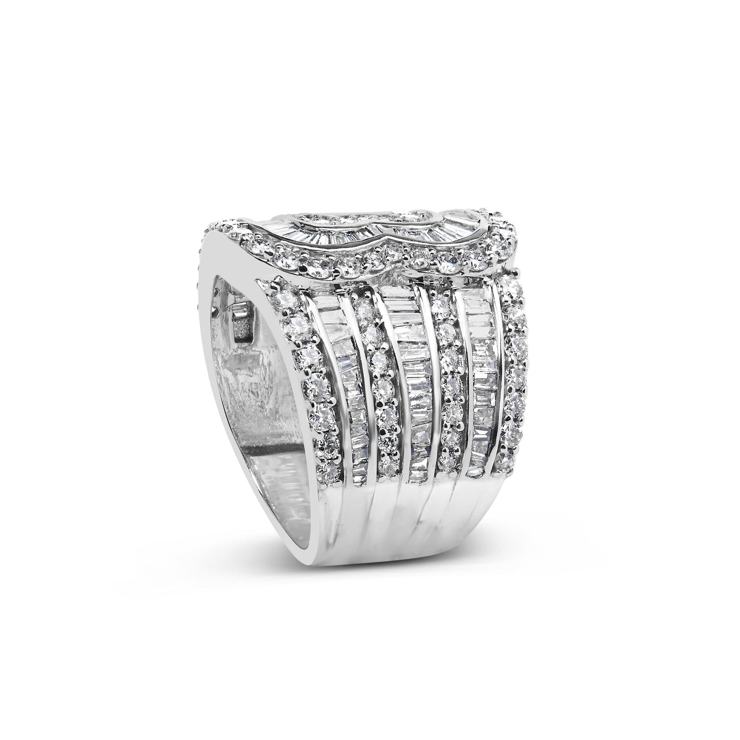 10K White Gold 2 1/2 Cttw Round and Baguette-Cut Diamond Multi-Row Bypass Ring