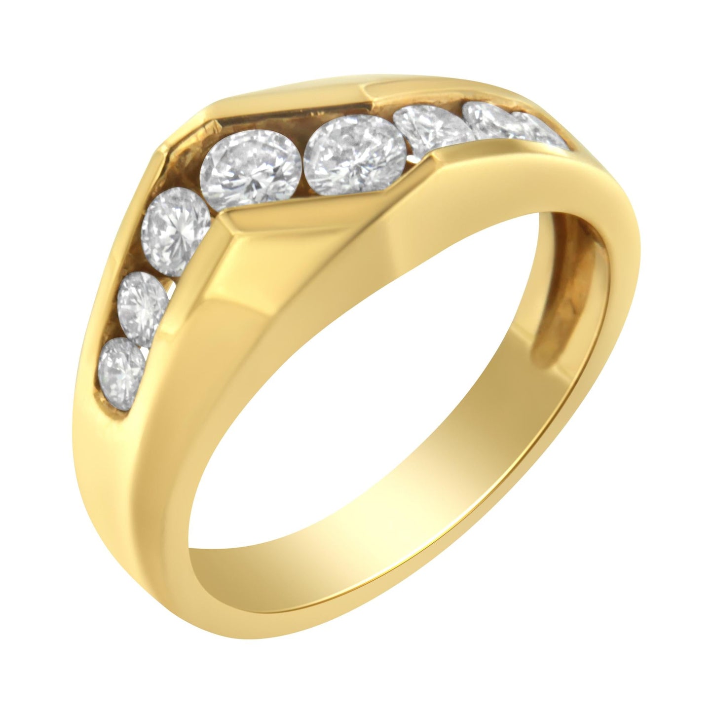 14KT Yellow Gold Men’s Round Cut Diamond Ring (1 cttw H-I Color SI2-I1