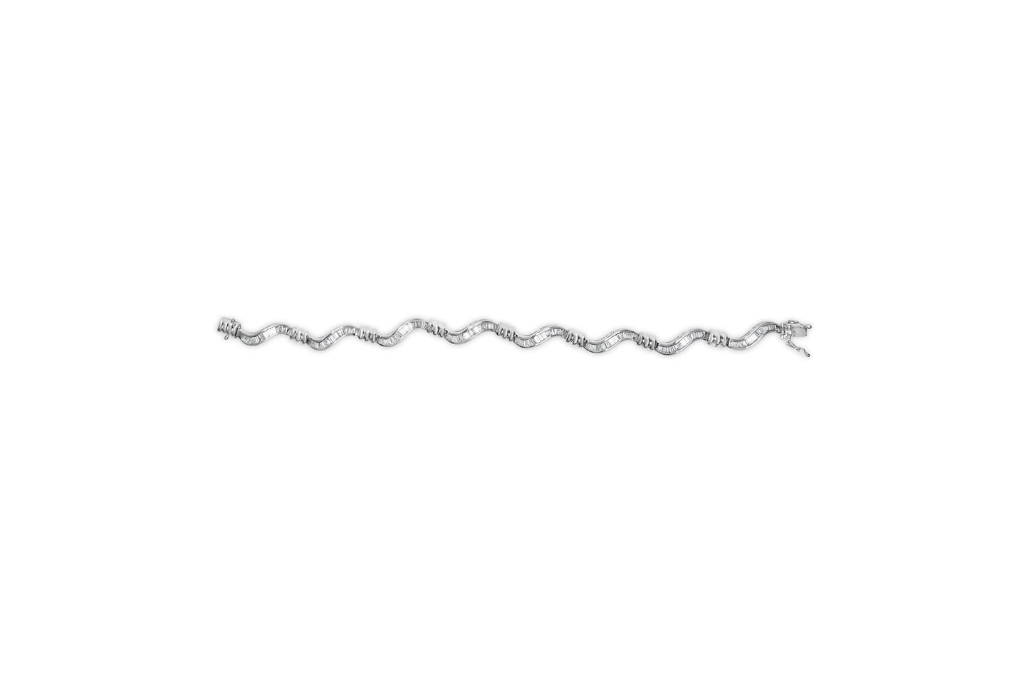 14K White Gold 2.00 Cttw Baguette-Cut Spiral Link 7’’ Bracelet (G-H Color