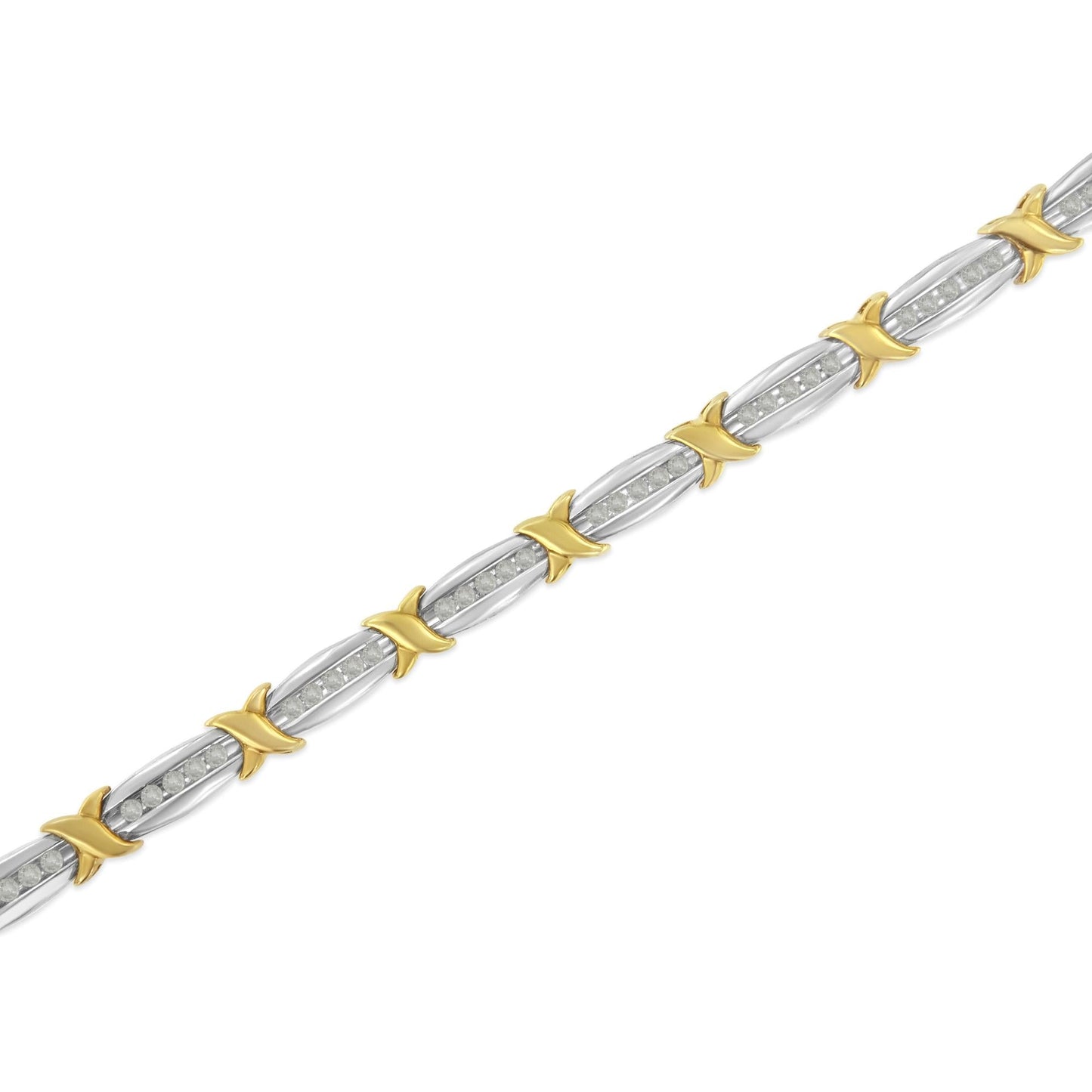 Two-Tone 10K Yellow Gold over.925 Sterling Silver 1.0 Cttw Diamond Channel Set