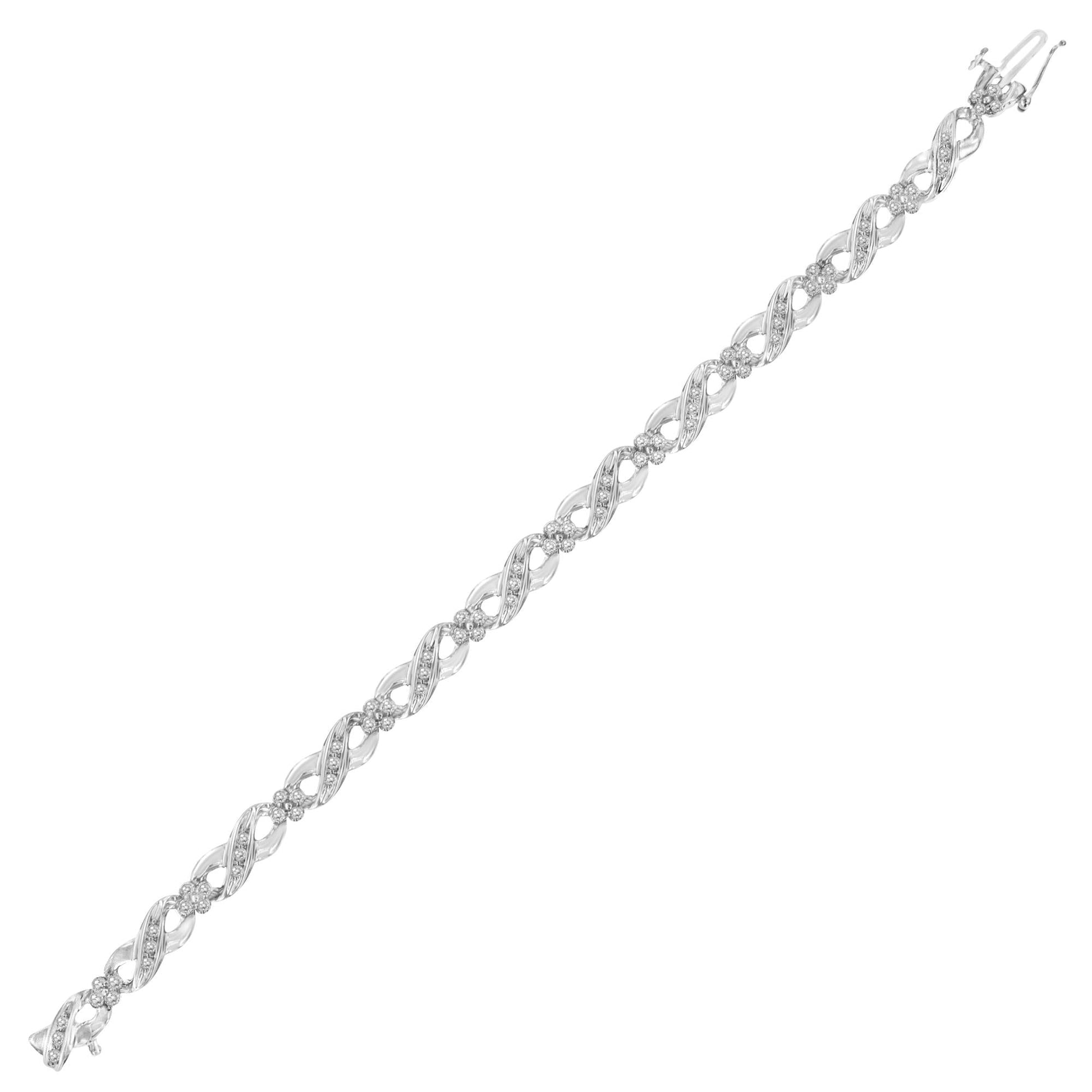 .925 Sterling Silver 1/4 cttw Prong Set Rose-Cut Diamond Infinity Link Tennis