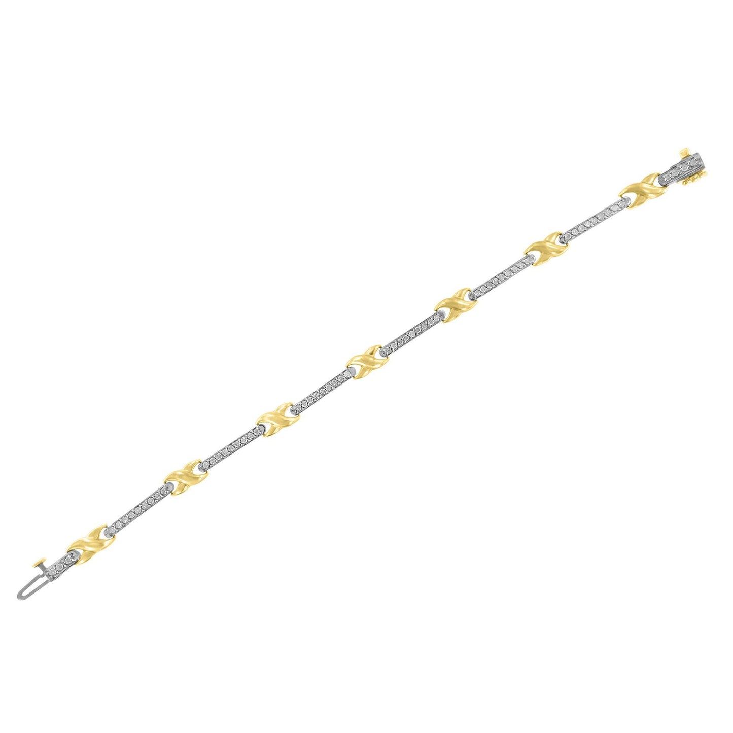 10K Yellow Gold 1.00 Cttw Pave Set Diamond Bar and X-Link 7’’ Bracelet (I-J