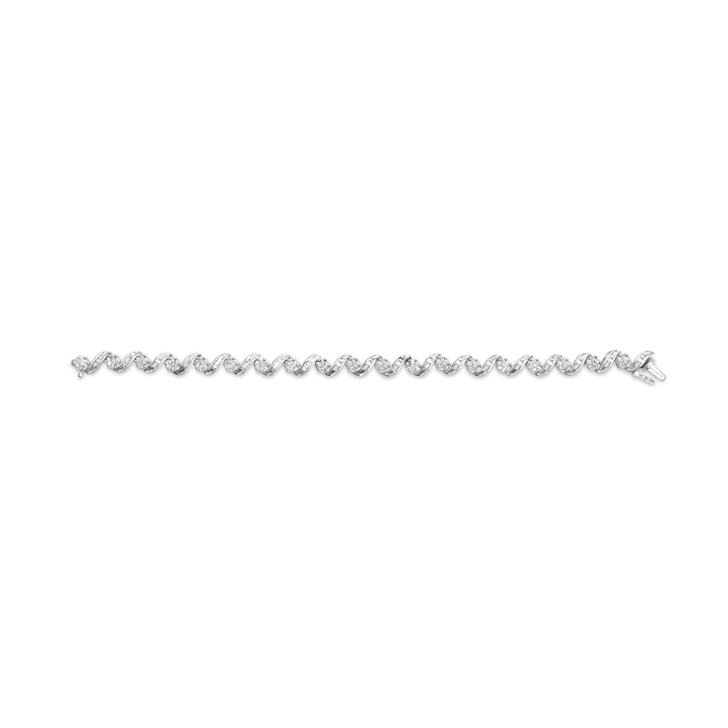 14K White Gold 2.00 Cttw Diamond Cluster and Spiral Link Bracelet (I-J Color