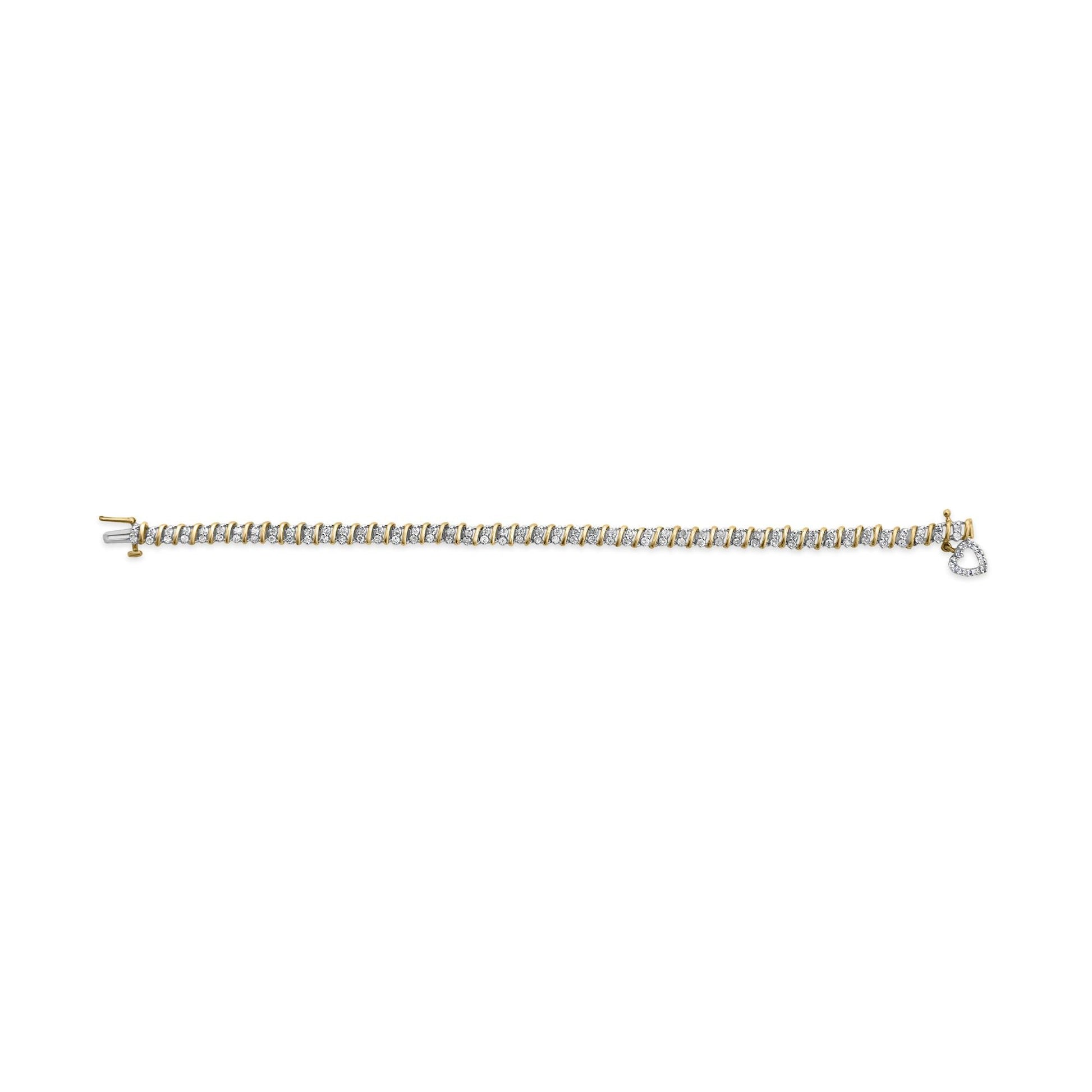 10K Yellow Gold 2.0 Cttw Diamond 2 Row Link and Heart Charm 7’’ Link