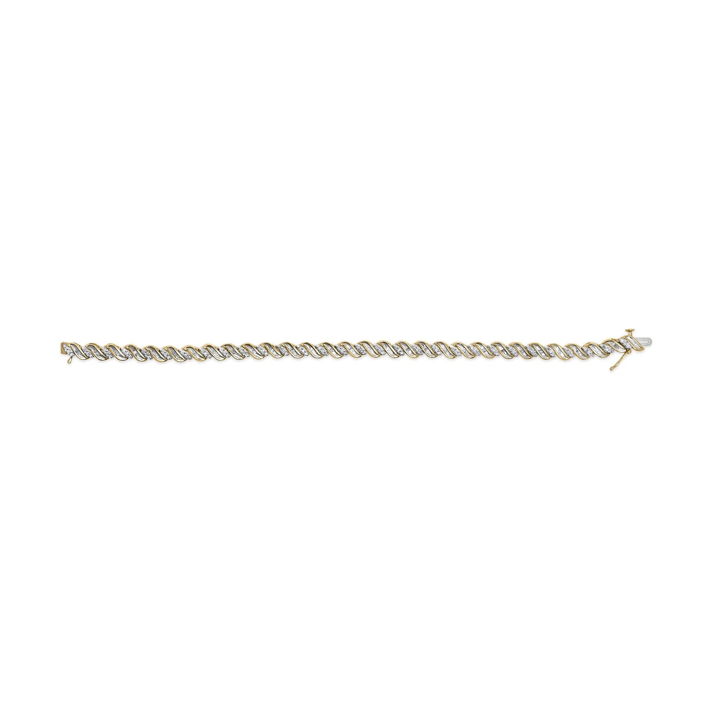 10k Yellow Gold 1.00 Cttw Round-Cut and Baguette-Cut S-Link 7.25’’ Bracelet