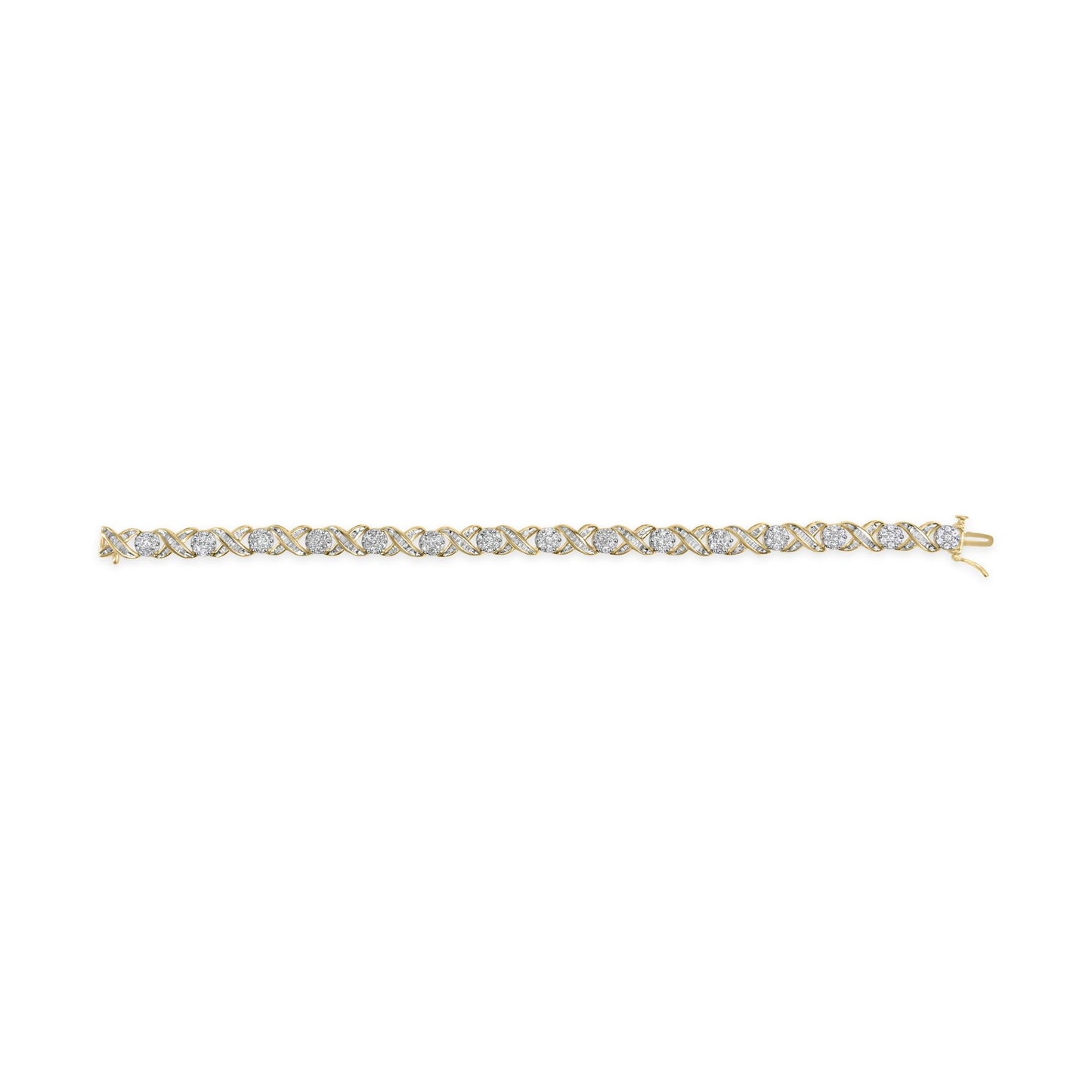 10K Yellow Gold 3.00 Cttw Round-Cut and Baguette-Cut Diamond ’XOXO’ Floral