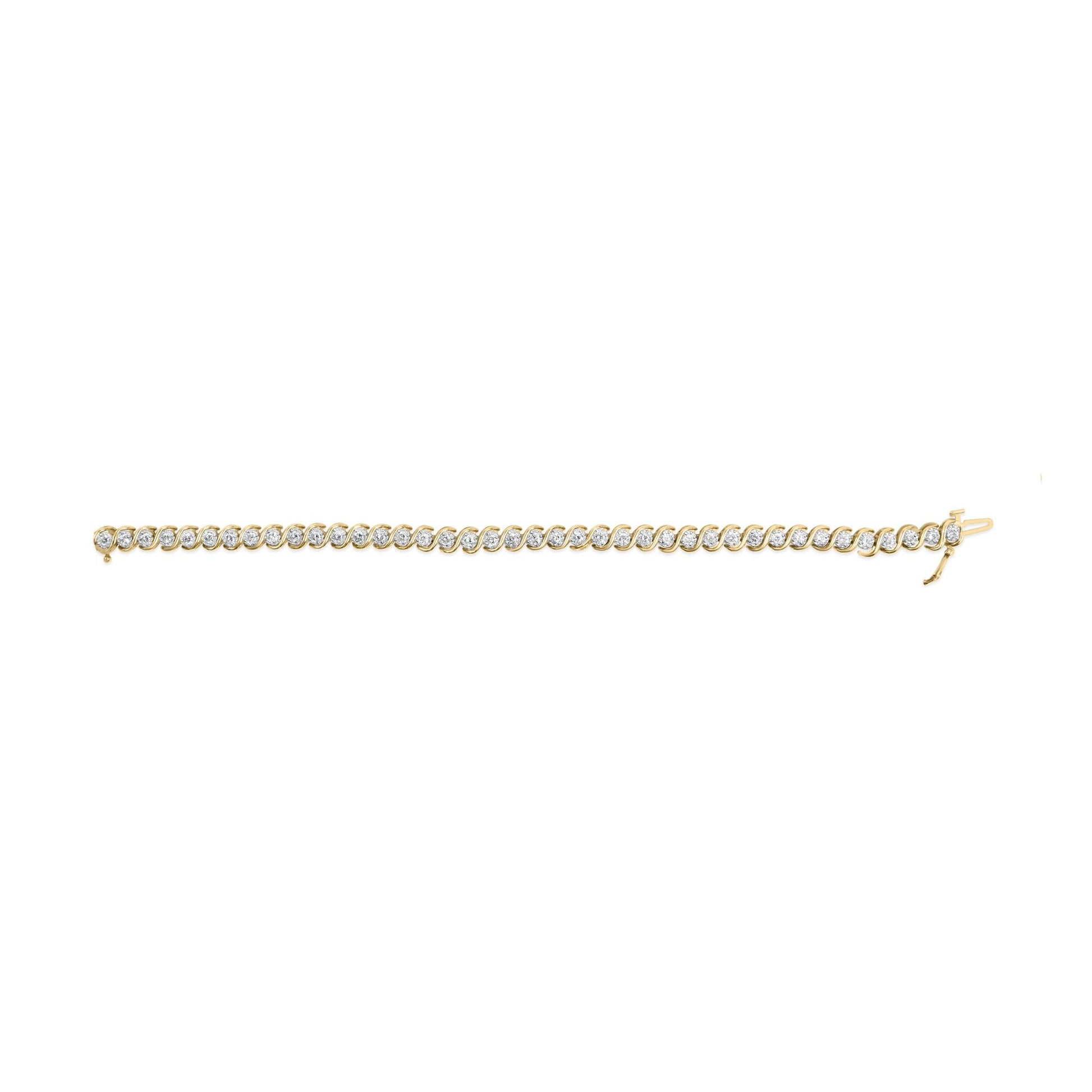 10K Yellow Gold 3 cttw Round-Cut Diamond Spiral Link 7.50’’ Bracelet (I-J