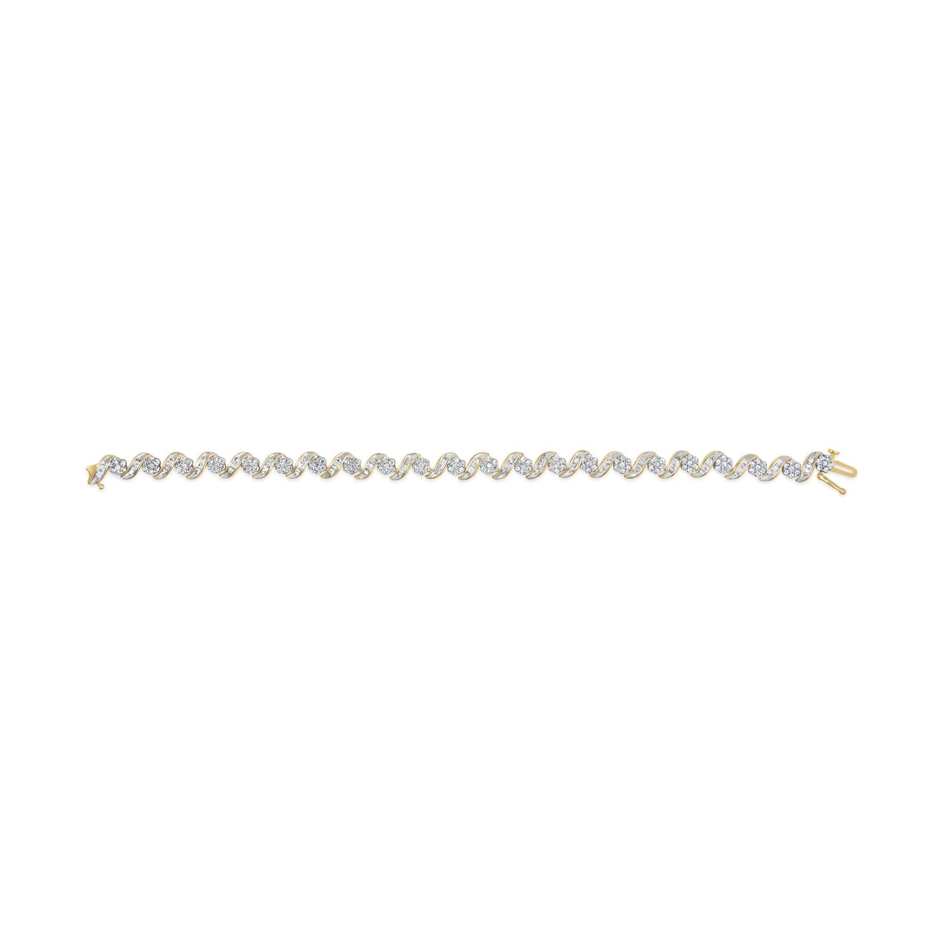 10k Yellow Gold 3.00 Cttw Round-Cut and Baguette-Cut Diamond Floral Link