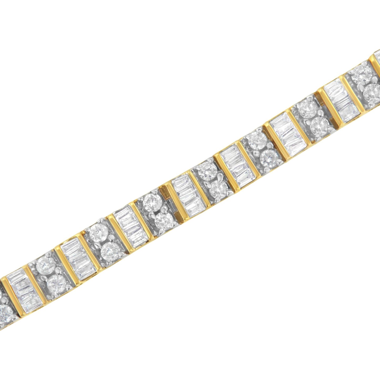 14K Yellow Gold 4.0 Cttw Alternating Baguette & Round Cut Diamond Bezel- &