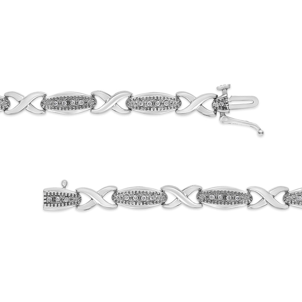 .925 Sterling Silver 1/5 Cttw Round-Cut Diamond ’X’ Link Bracelet - Size