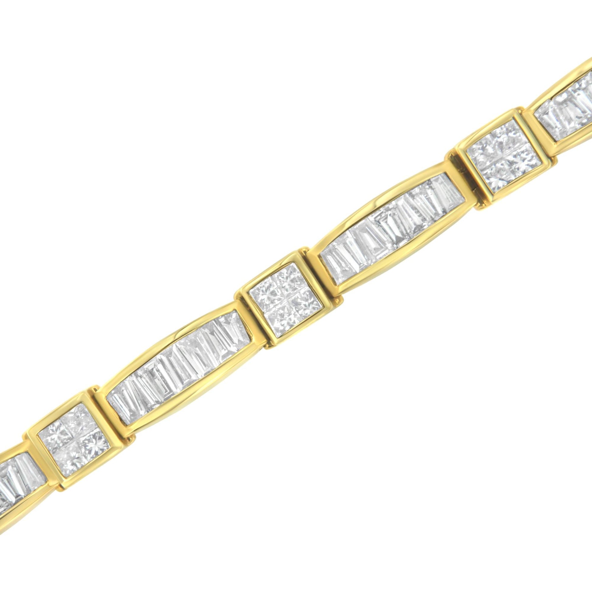 14K Yellow Gold Multi--Cut Diamond Box Square Link Bracelet(7.33 cttw,H-I