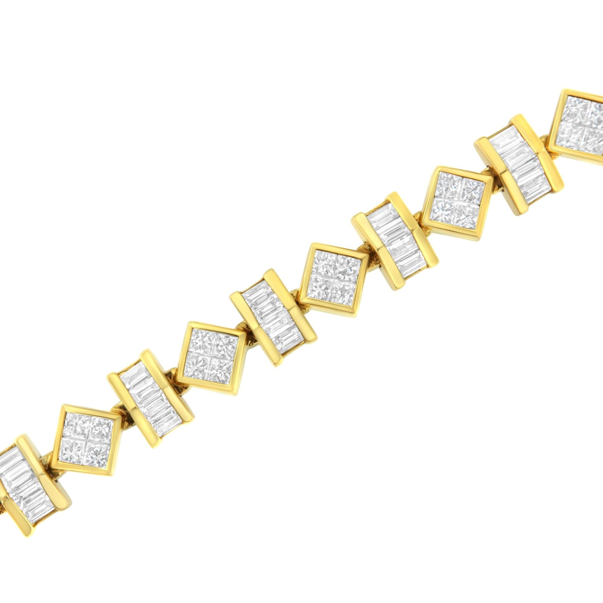 14K Yellow Gold Princess and Baguette Diamond Modern Link Bracelet(7.50