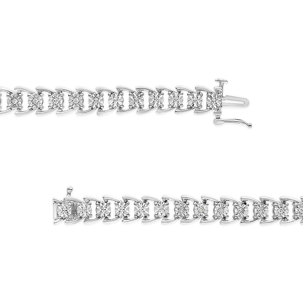 .925 Sterling Silver 1/4 Cttw Miracle Set Round Diamond Composite Open Linked