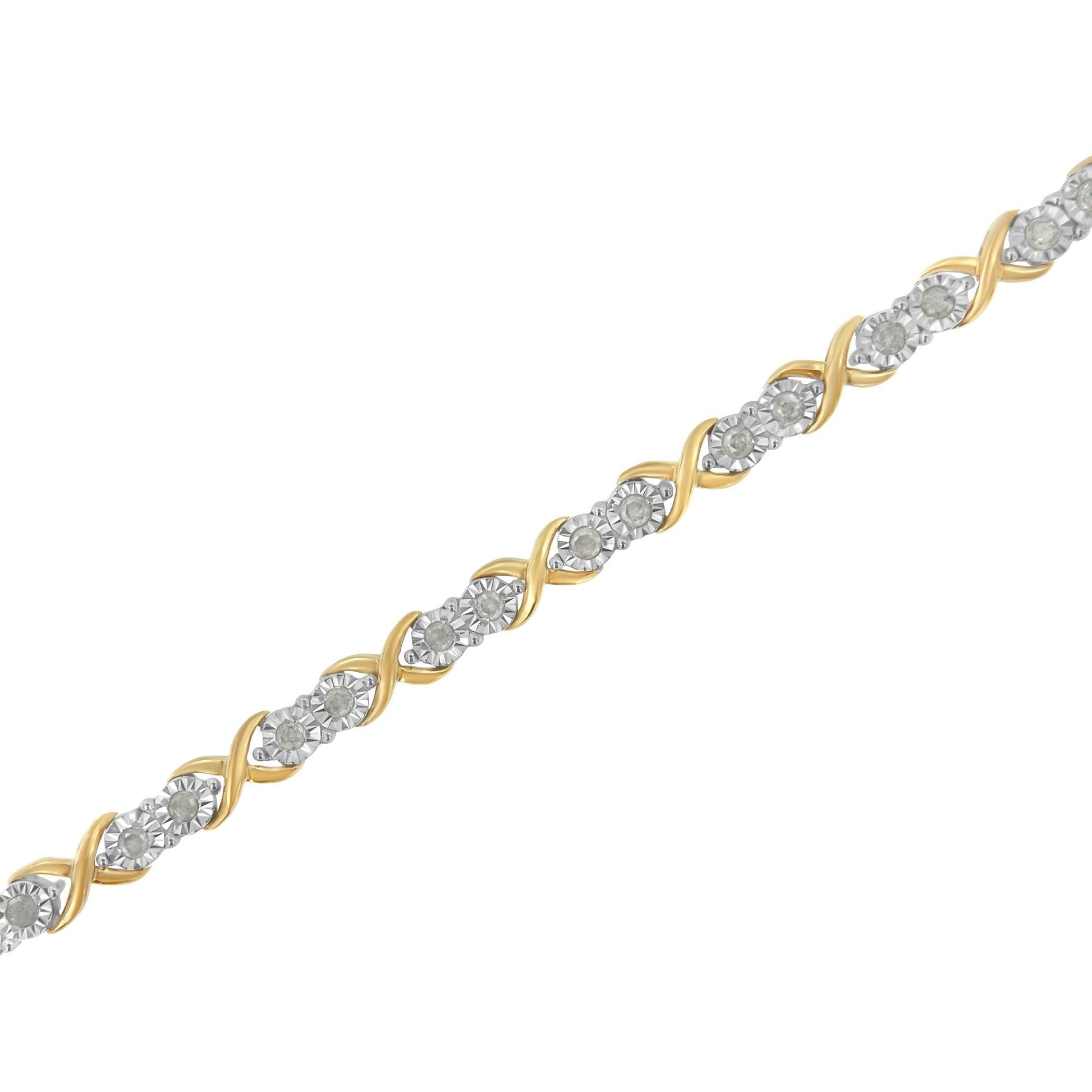 2 Micron 14KT Yellow Gold Plated Sterling Silver Diamond X Link Bracelet (1