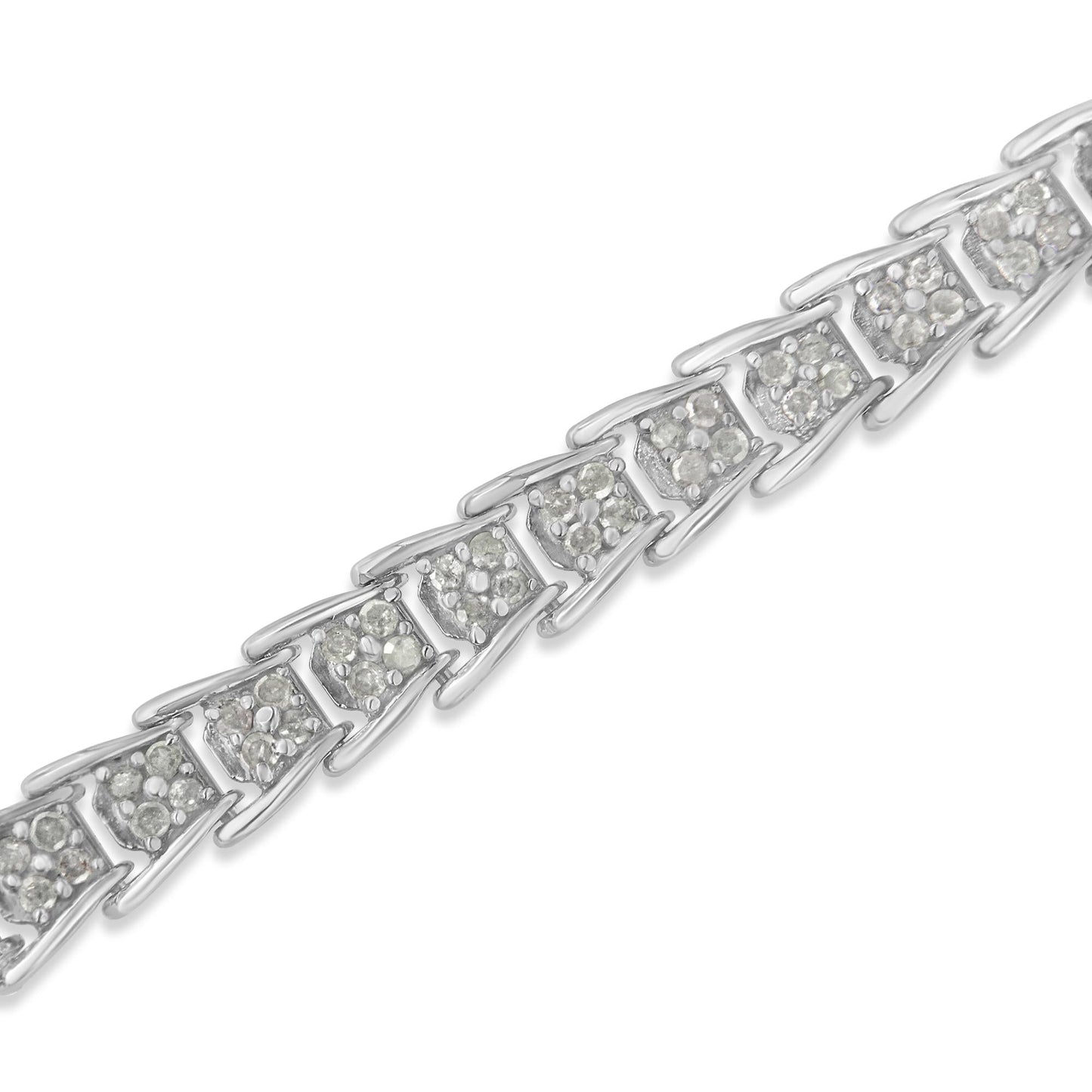 .925 Sterling Silver 2.0 Cttw Diamond Fan-Shaped Fancy Chevron Link Tennis