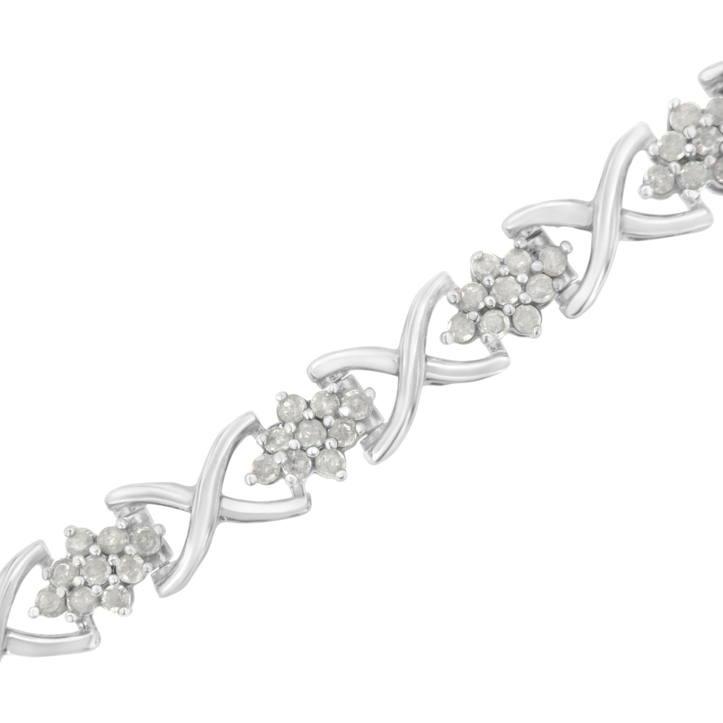 .925 Sterling Silver 2-1/4 Cttw Diamond 7” Cluster X Link Bracelet (I-J Color